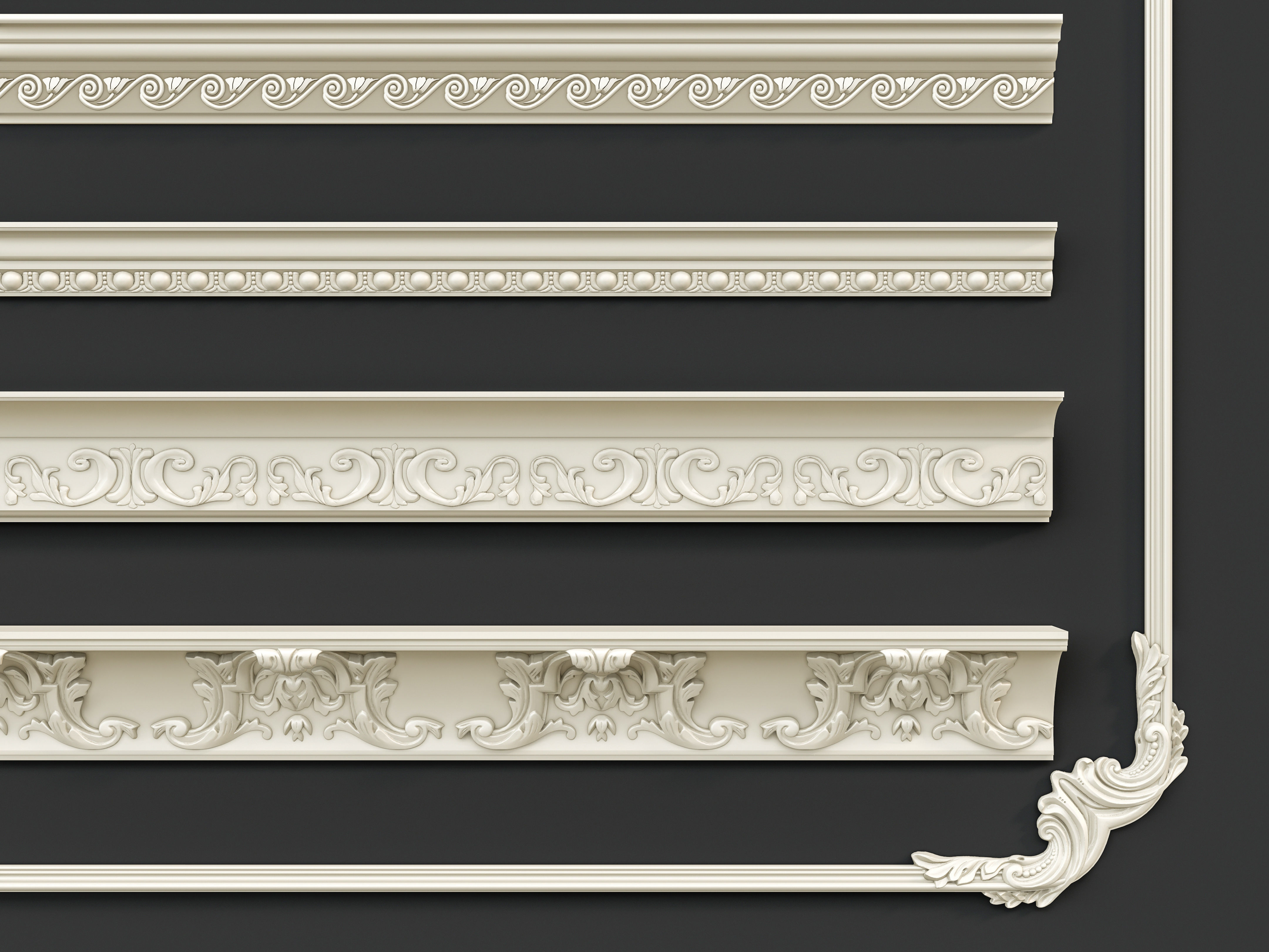 Classic carvings moldings and gypsum cornice 3 3D model_8