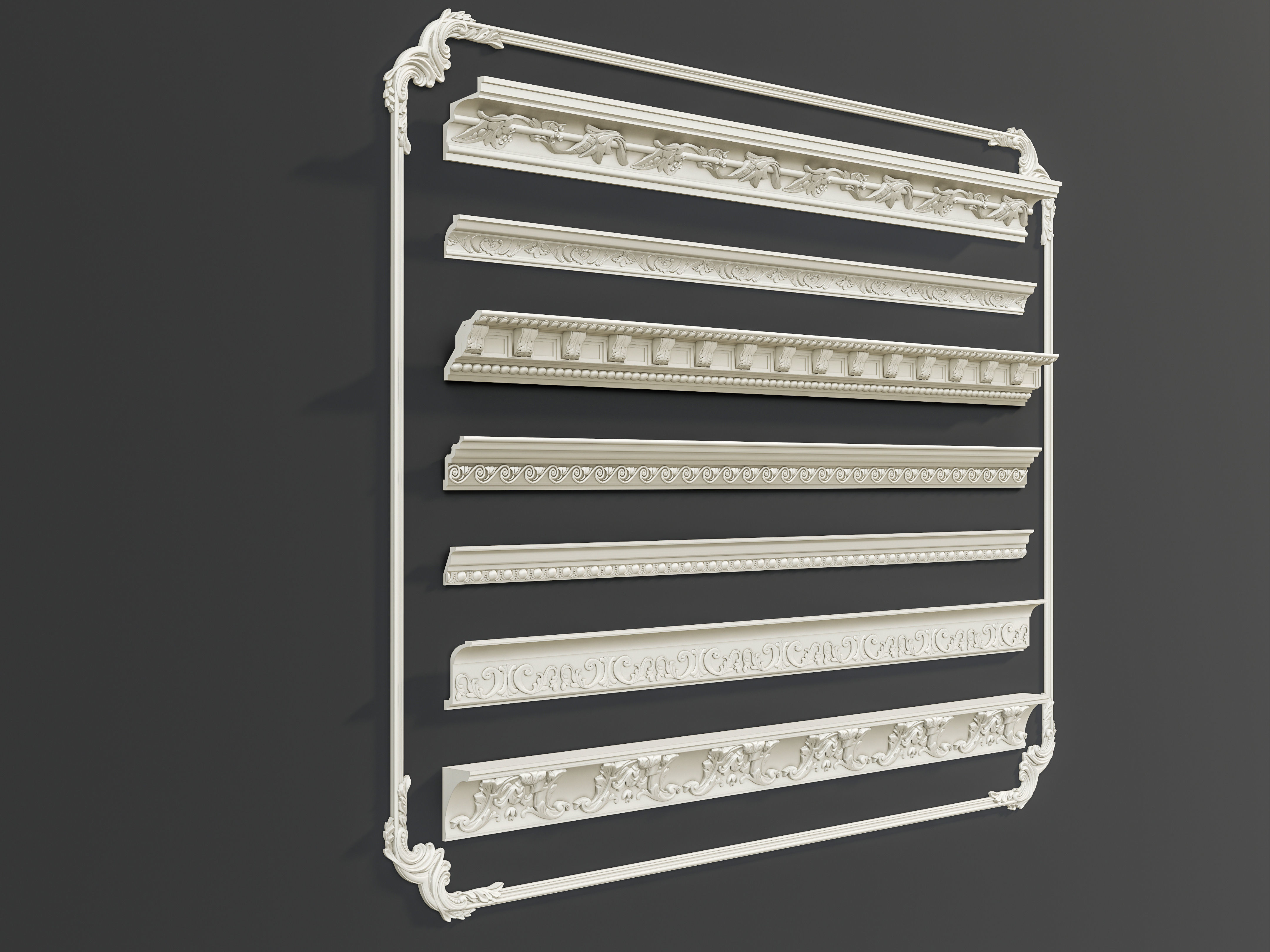 Classic carvings moldings and gypsum cornice 3 3D model_17