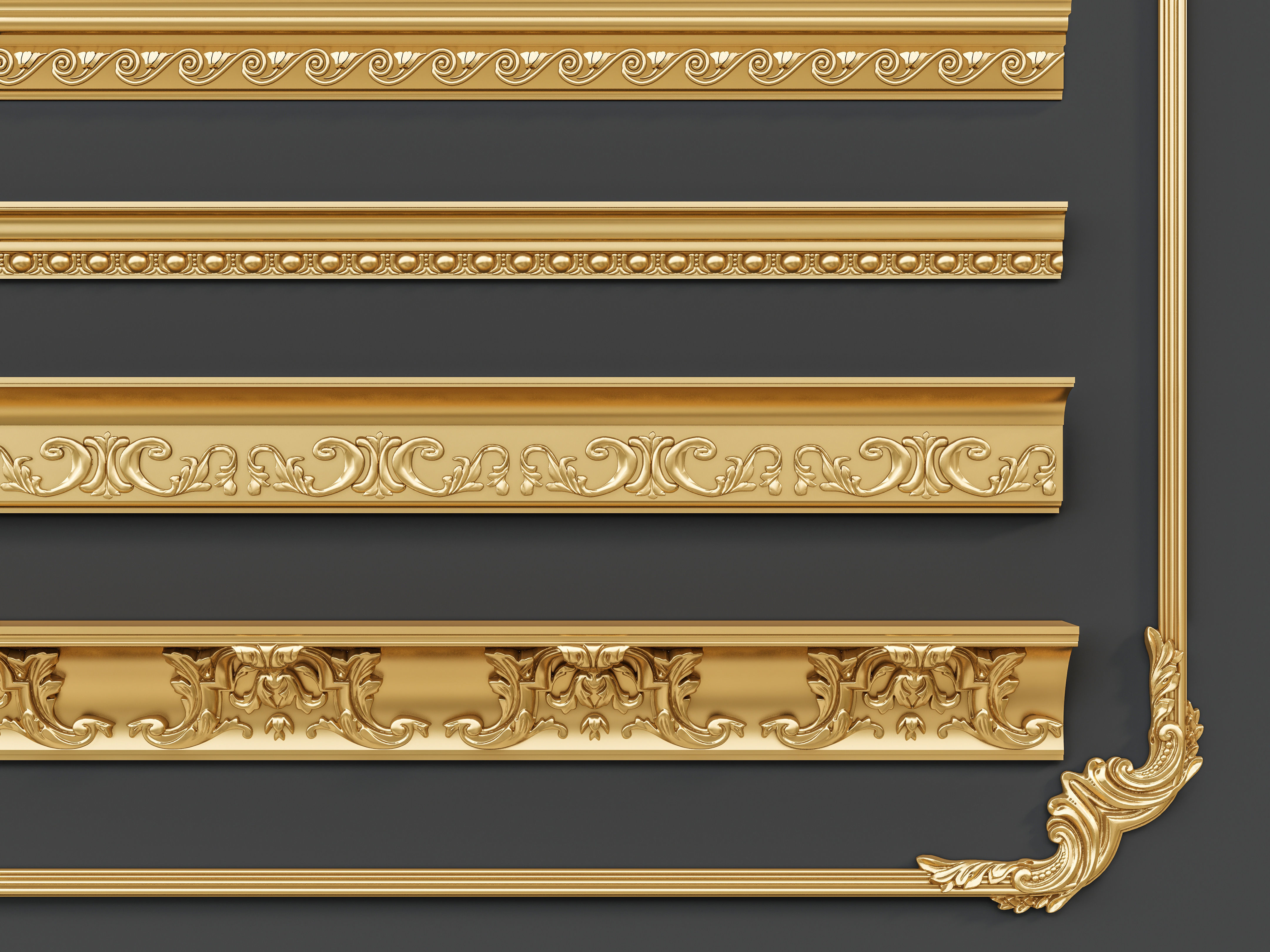 Classic carvings moldings and gypsum cornice 3 3D model_9