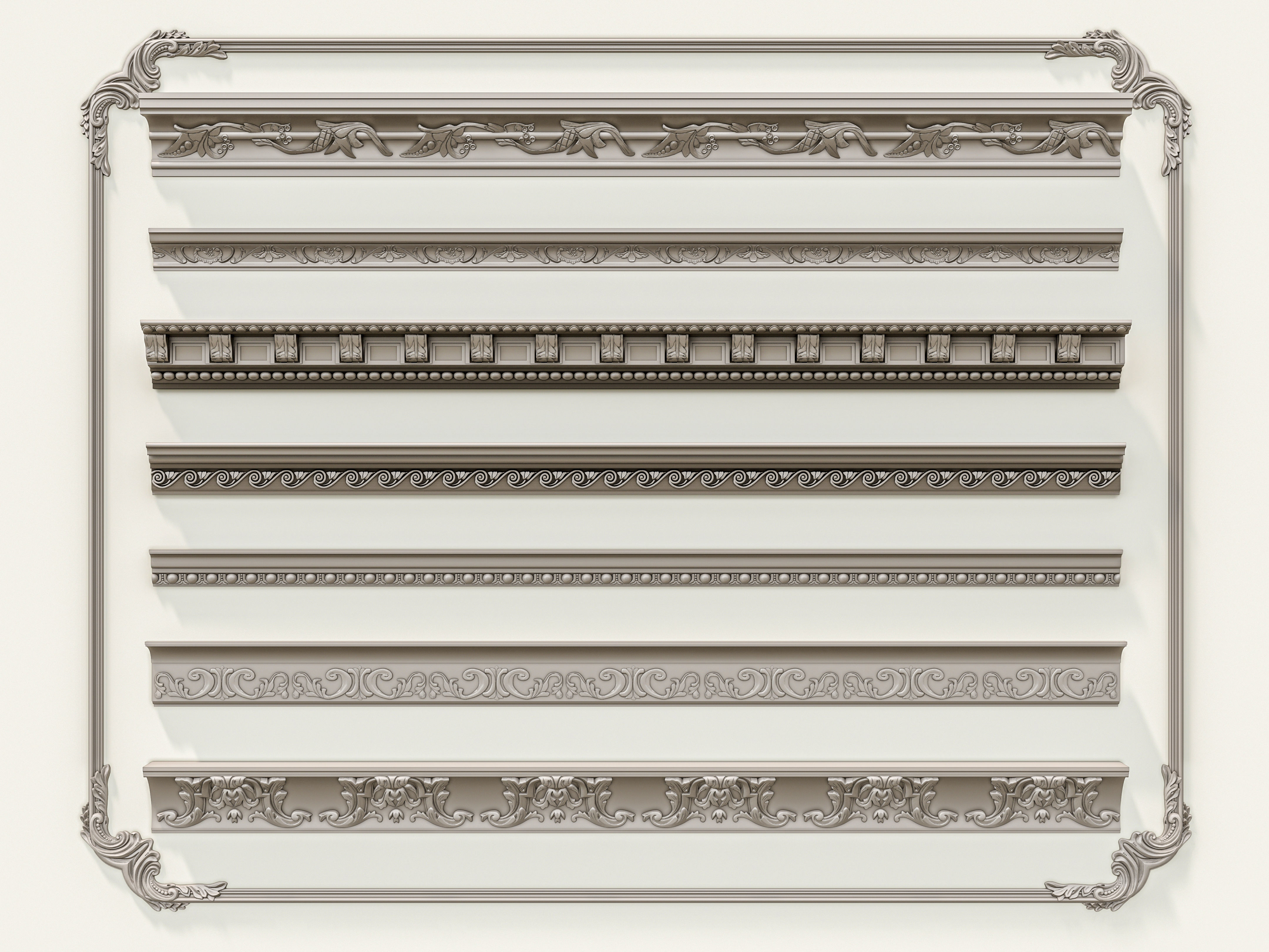 Classic carvings moldings and gypsum cornice 3 3D model_2