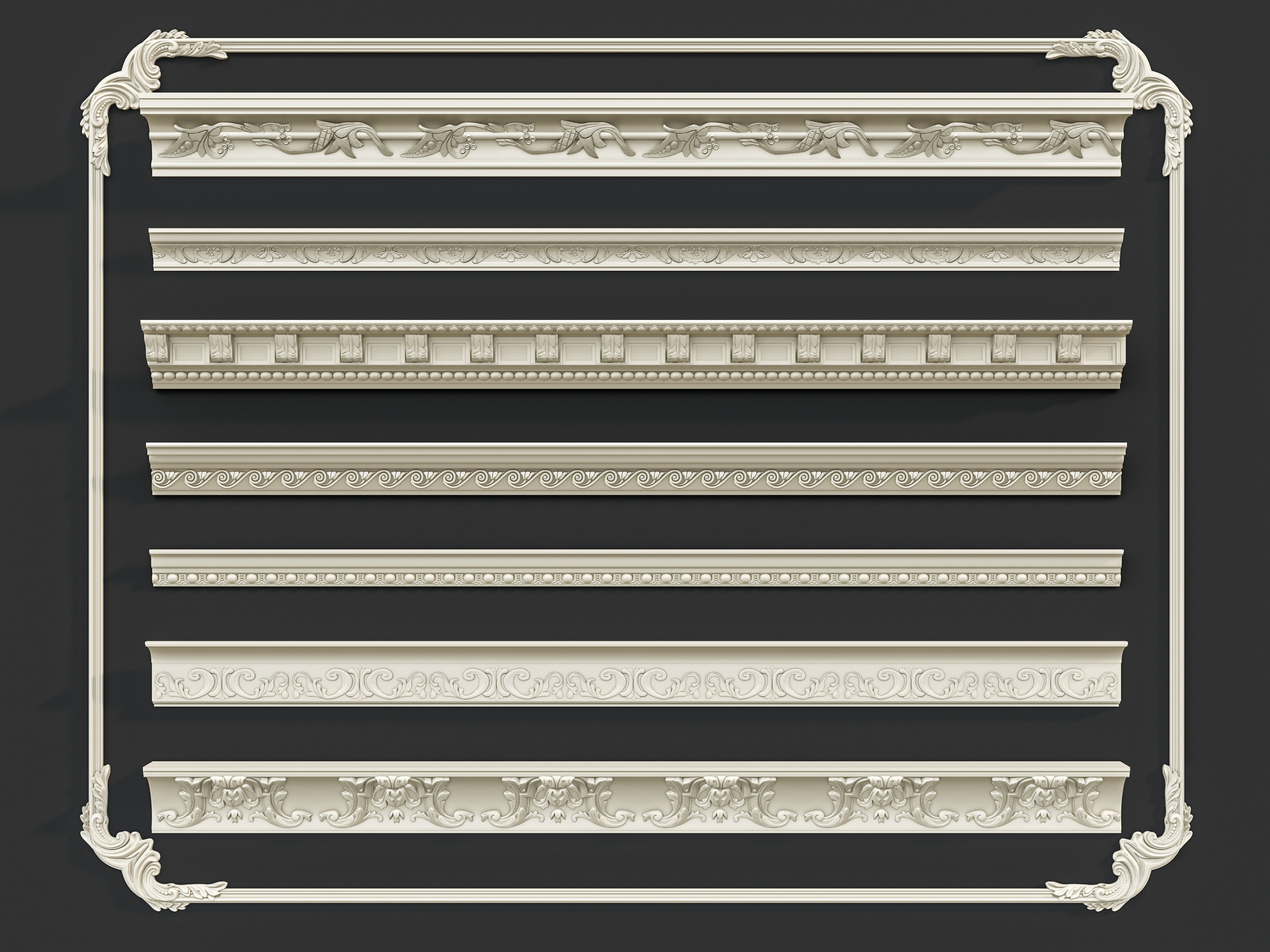 Classic carvings moldings and gypsum cornice 3 3D model_5