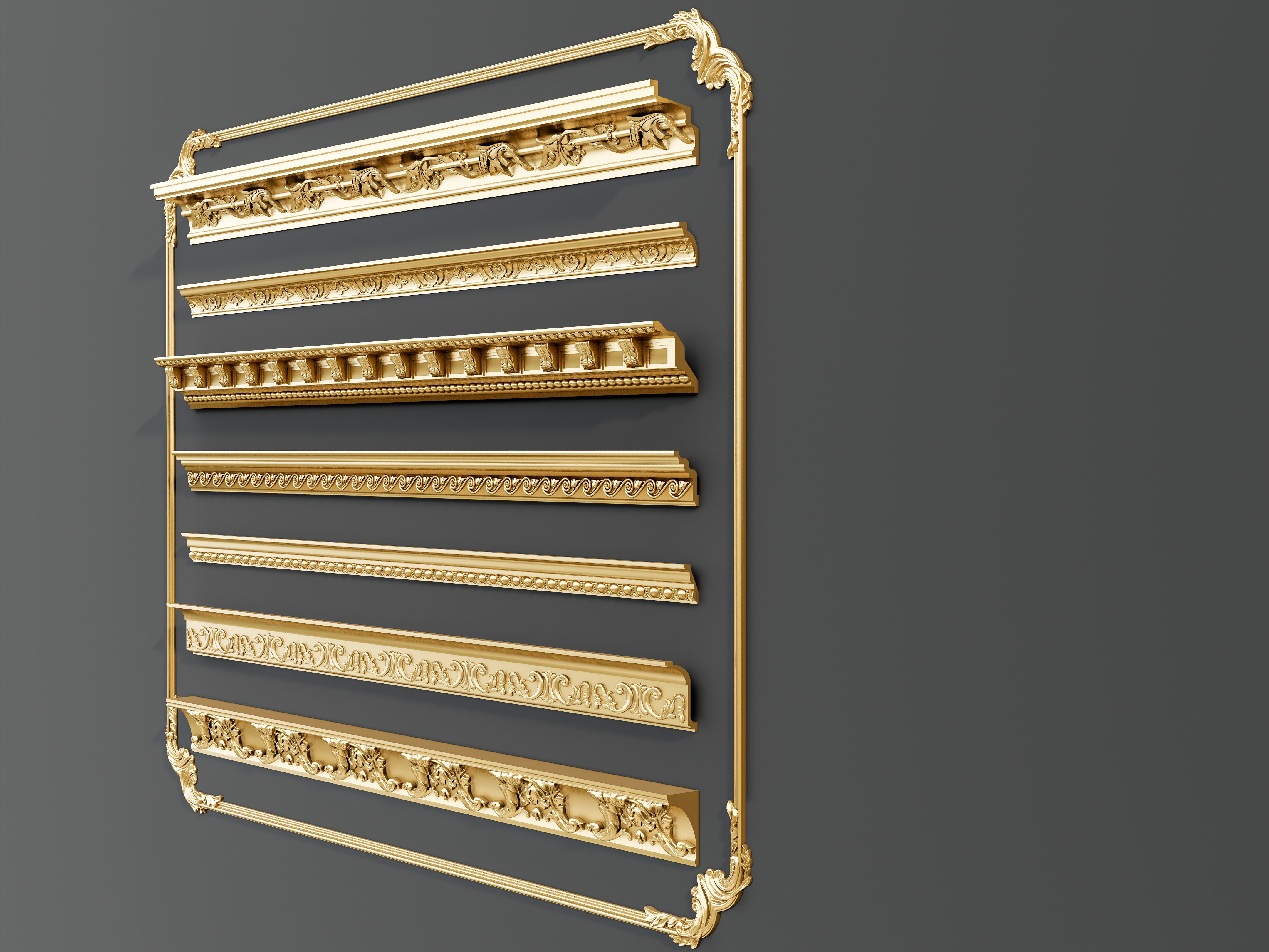 Classic carvings moldings and gypsum cornice 3 3D model_14