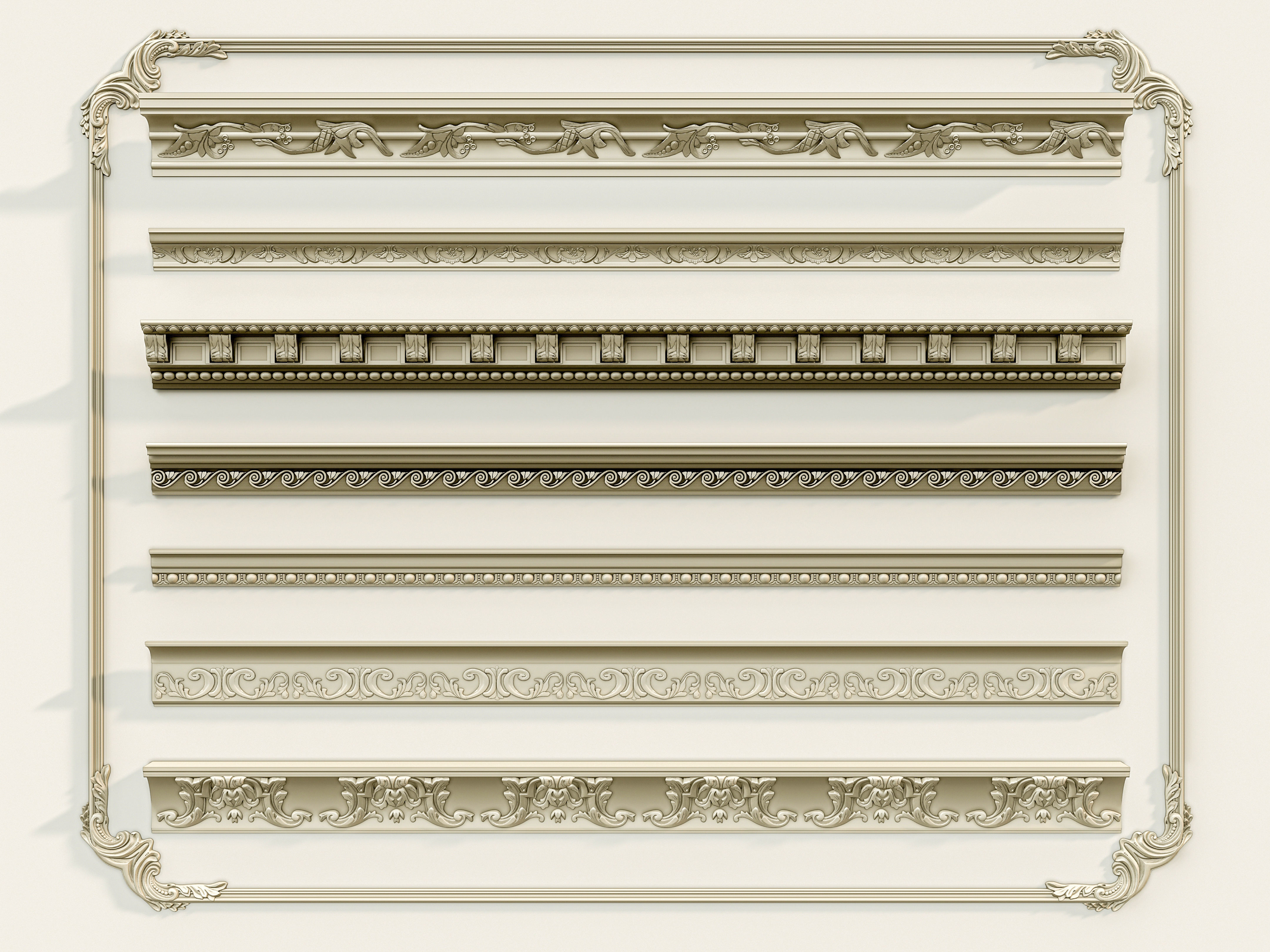 Classic carvings moldings and gypsum cornice 3 3D model_4