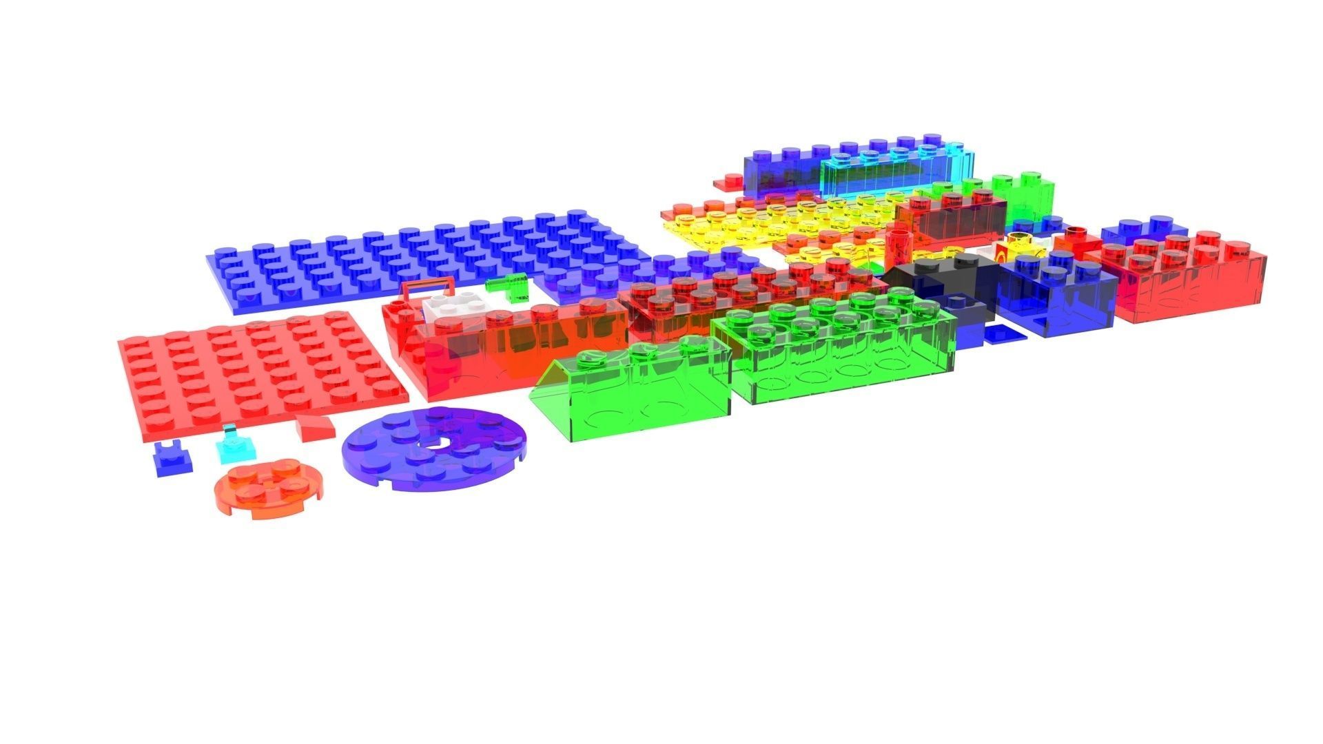 Colored Glass Lego Bricks Set 3D model_10
