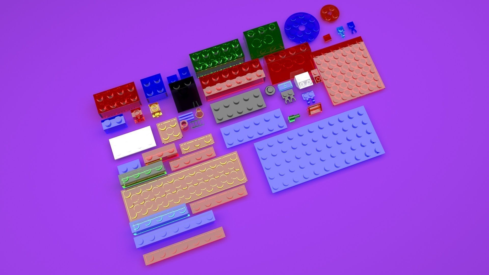 Colored Glass Lego Bricks Set 3D model_6