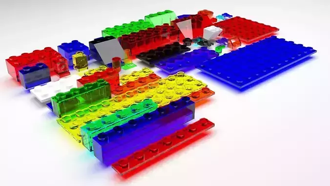 Colored Glass Lego Bricks Set 3D model