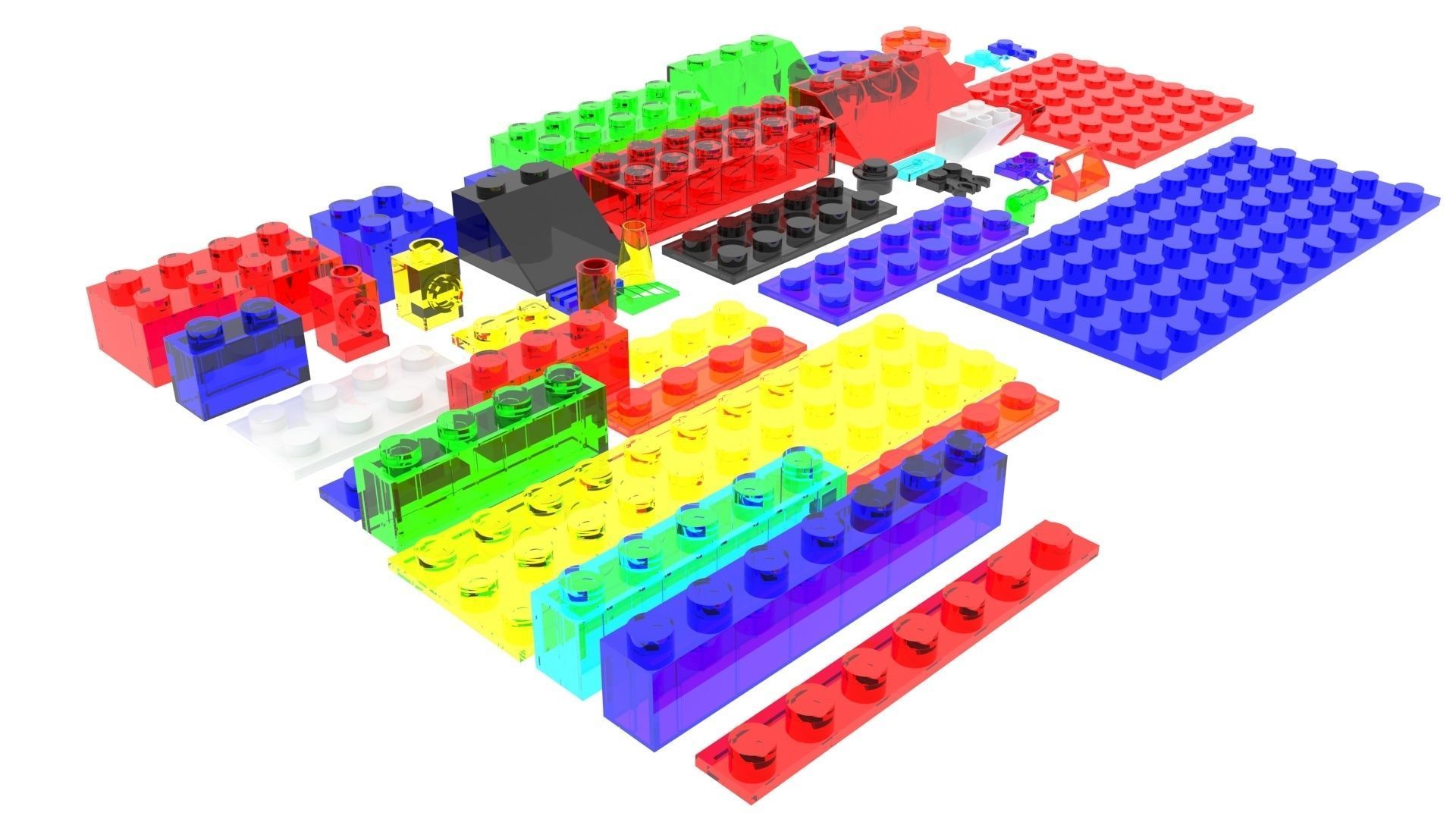 Colored Glass Lego Bricks Set 3D model_17