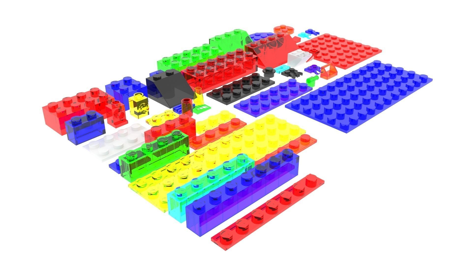 Colored Glass Lego Bricks Set 3D model_8