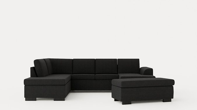Porto U Sofa With Divan Right Footstool Low-poly 3D model