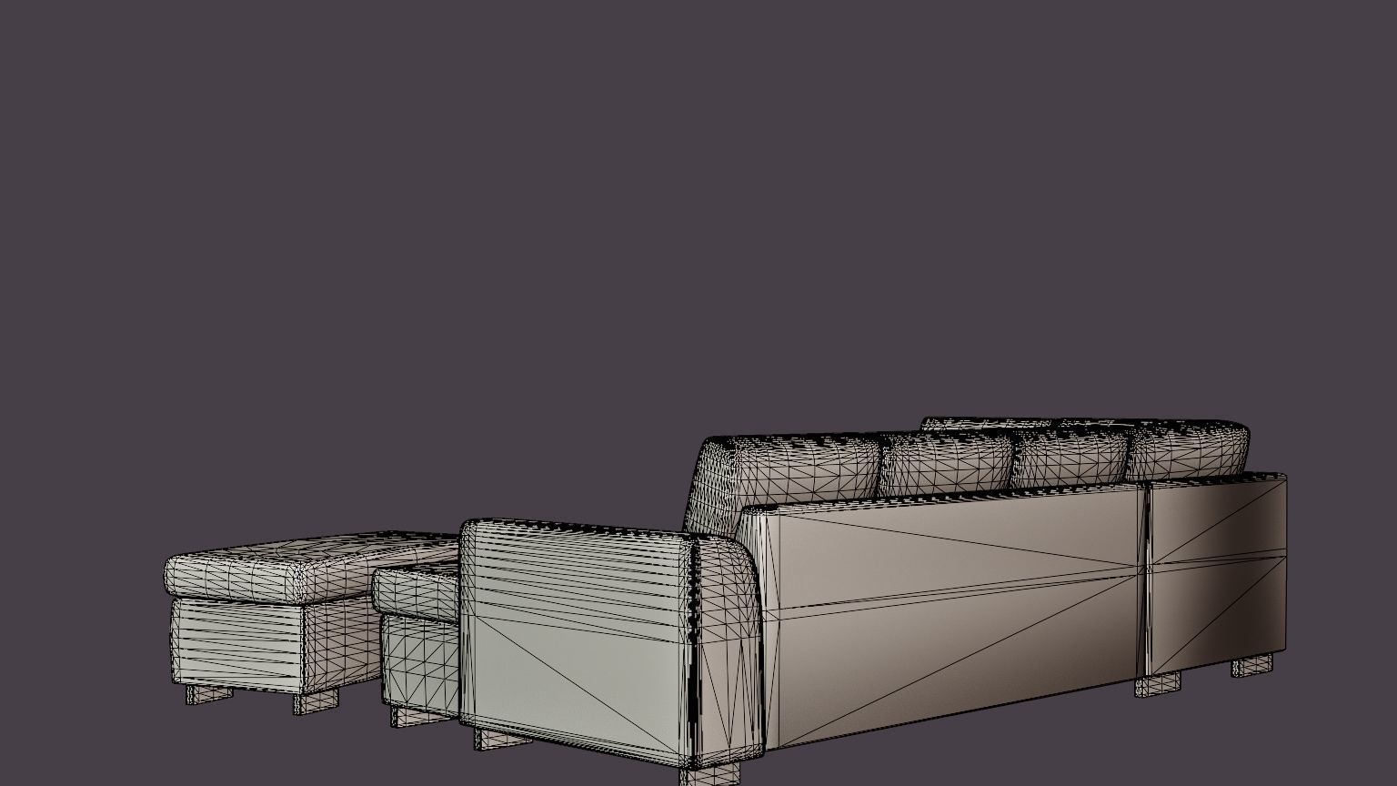 Porto U Sofa With Divan Right Footstool Low-poly 3D model_6