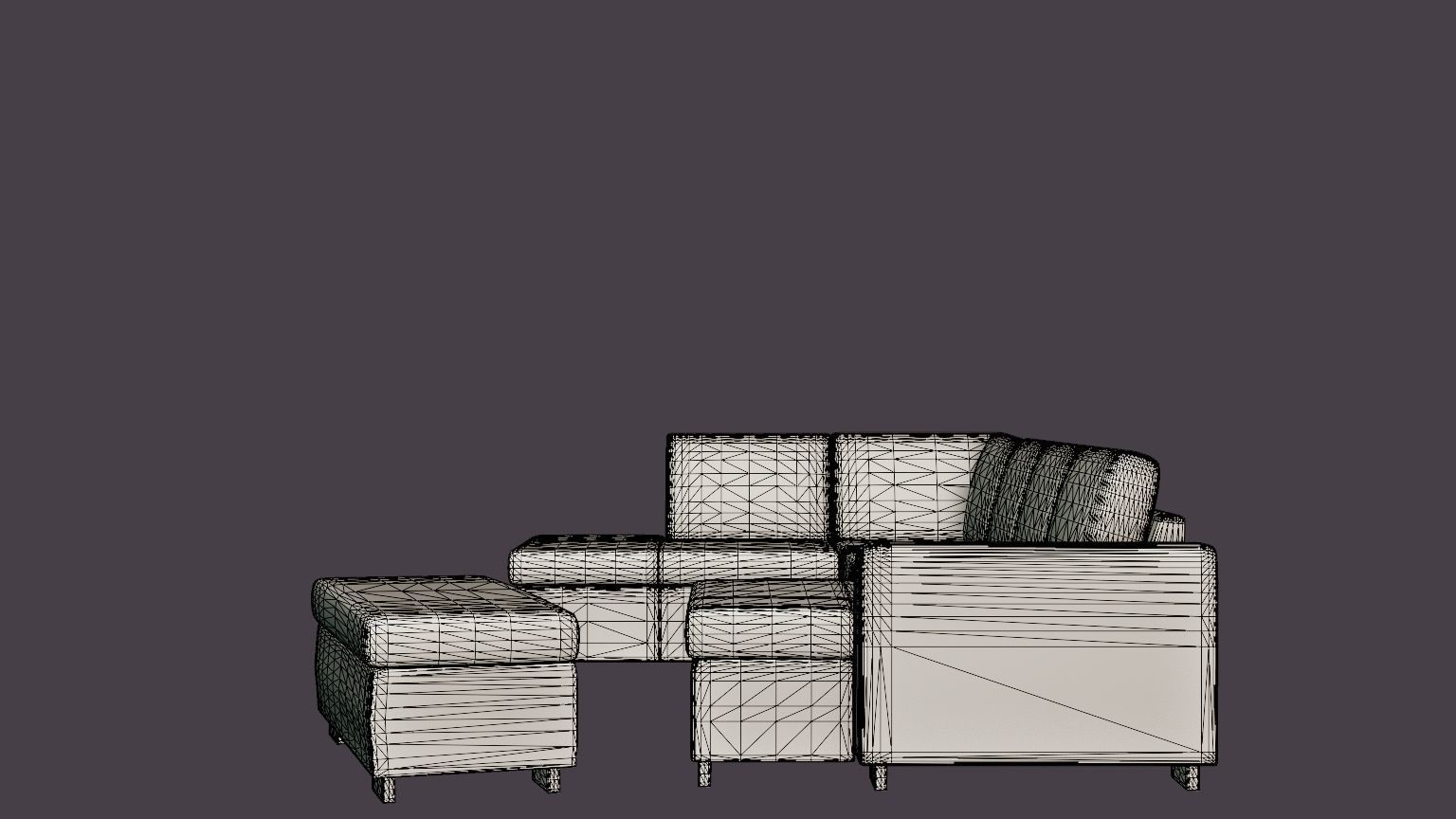 Porto U Sofa With Divan Right Footstool Low-poly 3D model_7