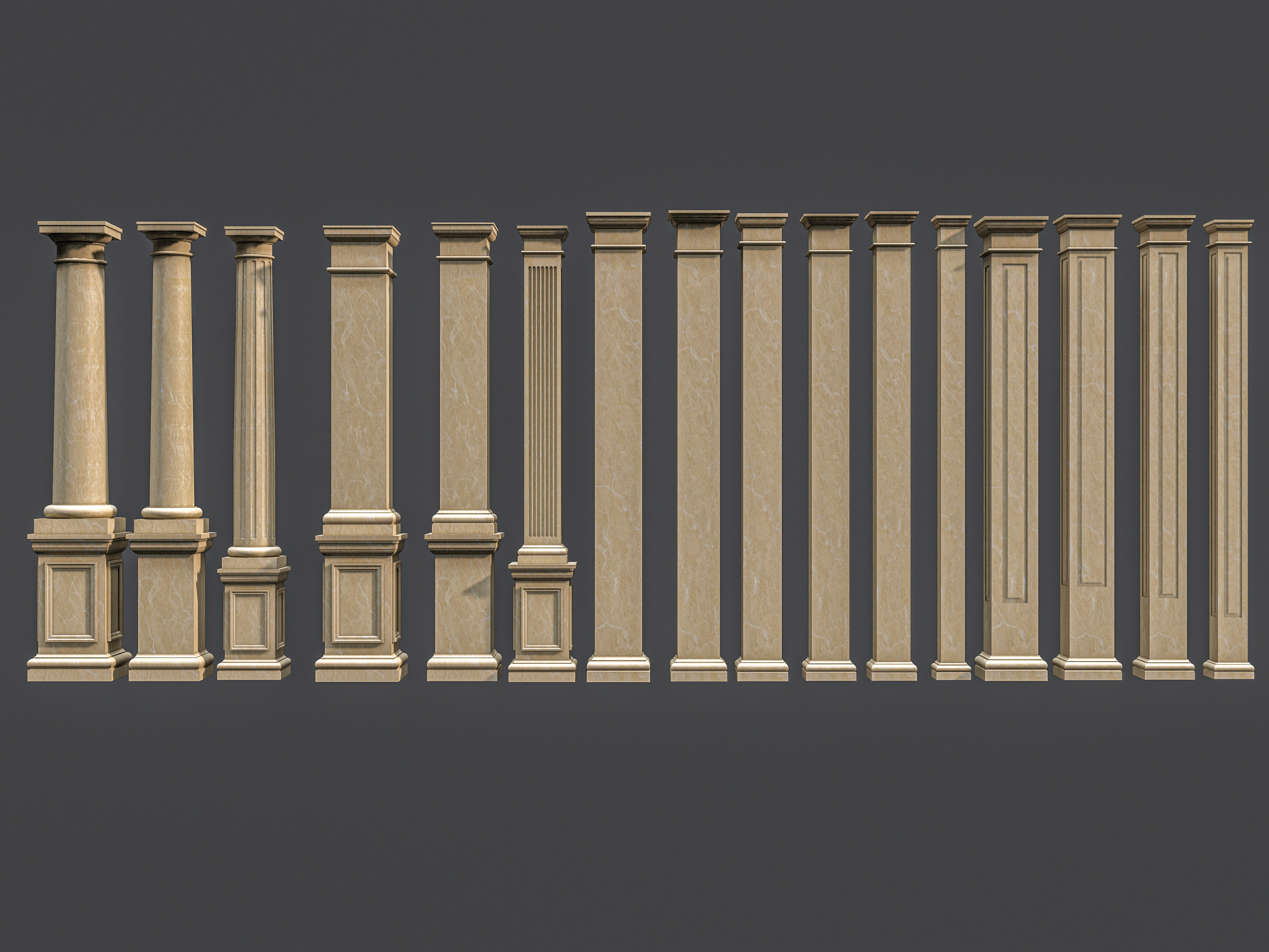Classic  columns carvings and gypsum cornice 5 Low-poly 3D model_1