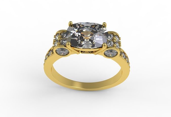 Antique Cushion Cut Diamond Cocktail Ring 3D print model