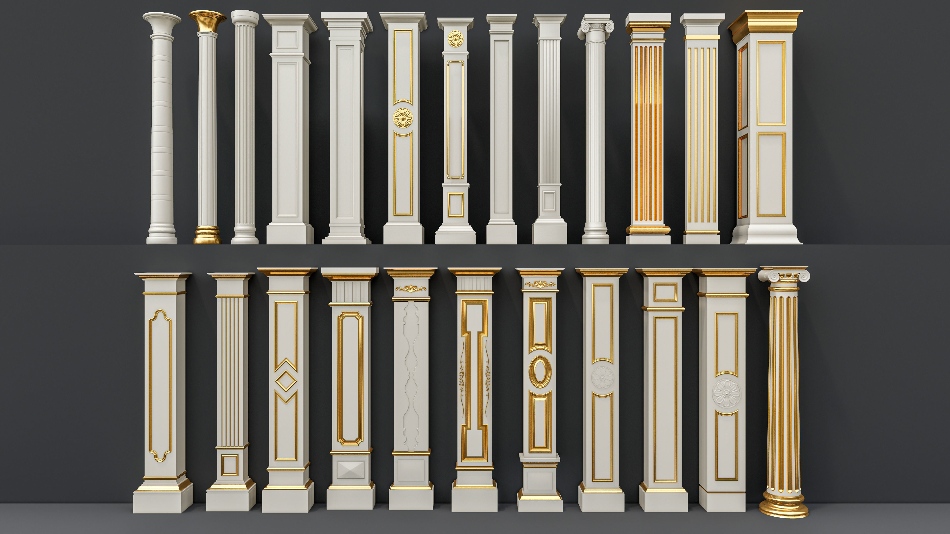 Classic columns carvings and gypsum cornice 6 Low-poly 3D model_4