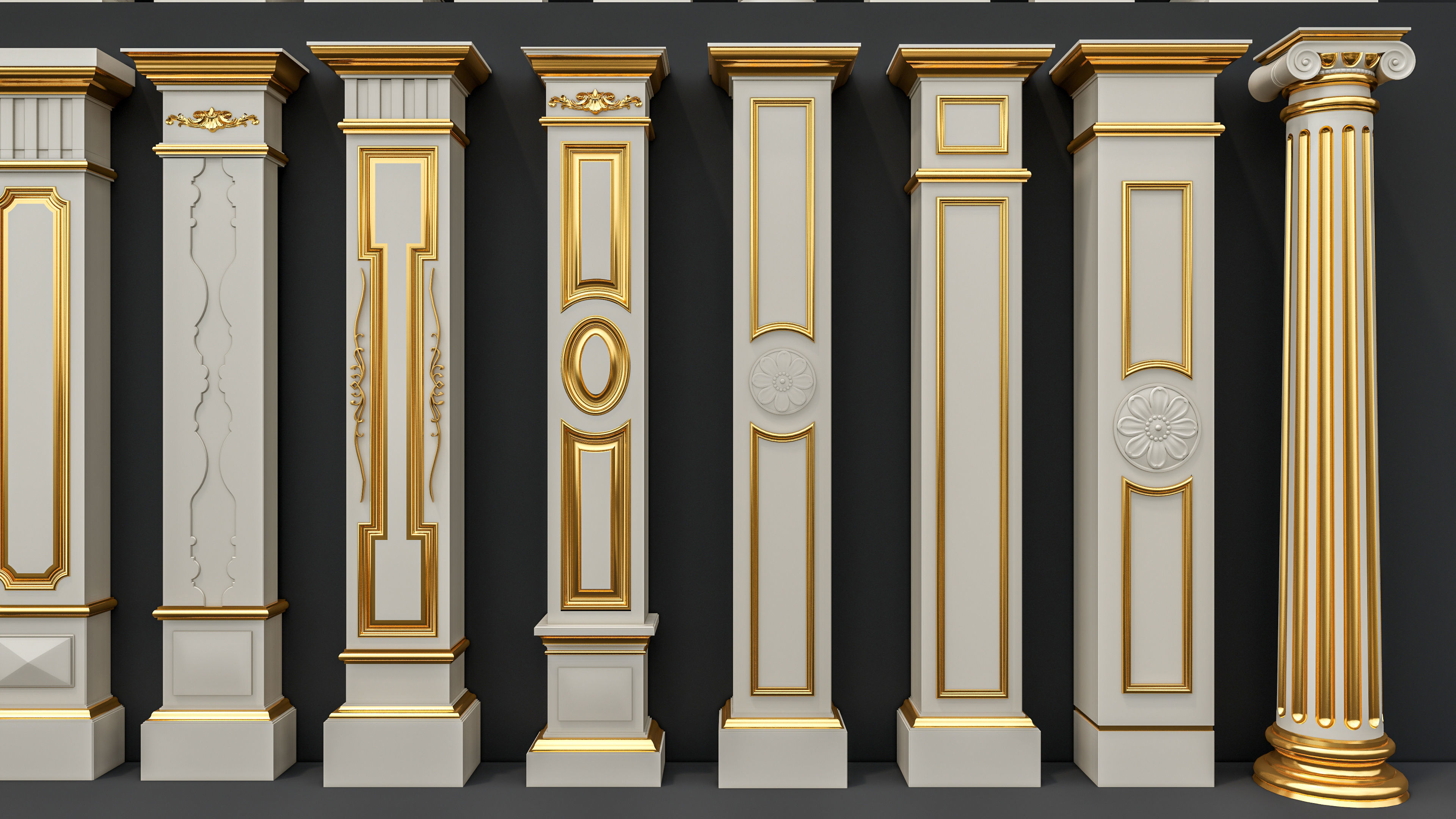 Classic columns carvings and gypsum cornice 6 Low-poly 3D model_1