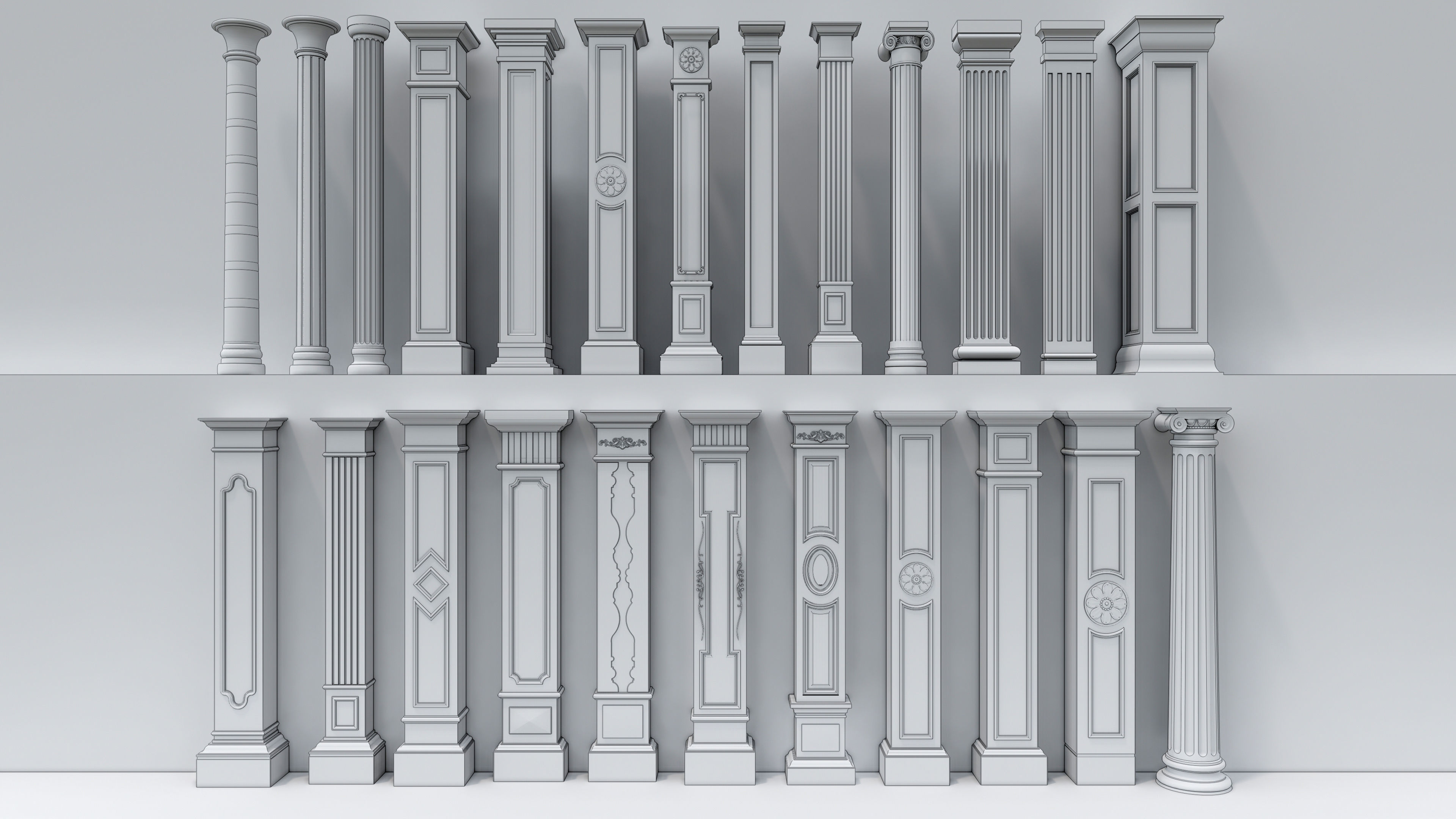 Classic columns carvings and gypsum cornice 6 Low-poly 3D model_14