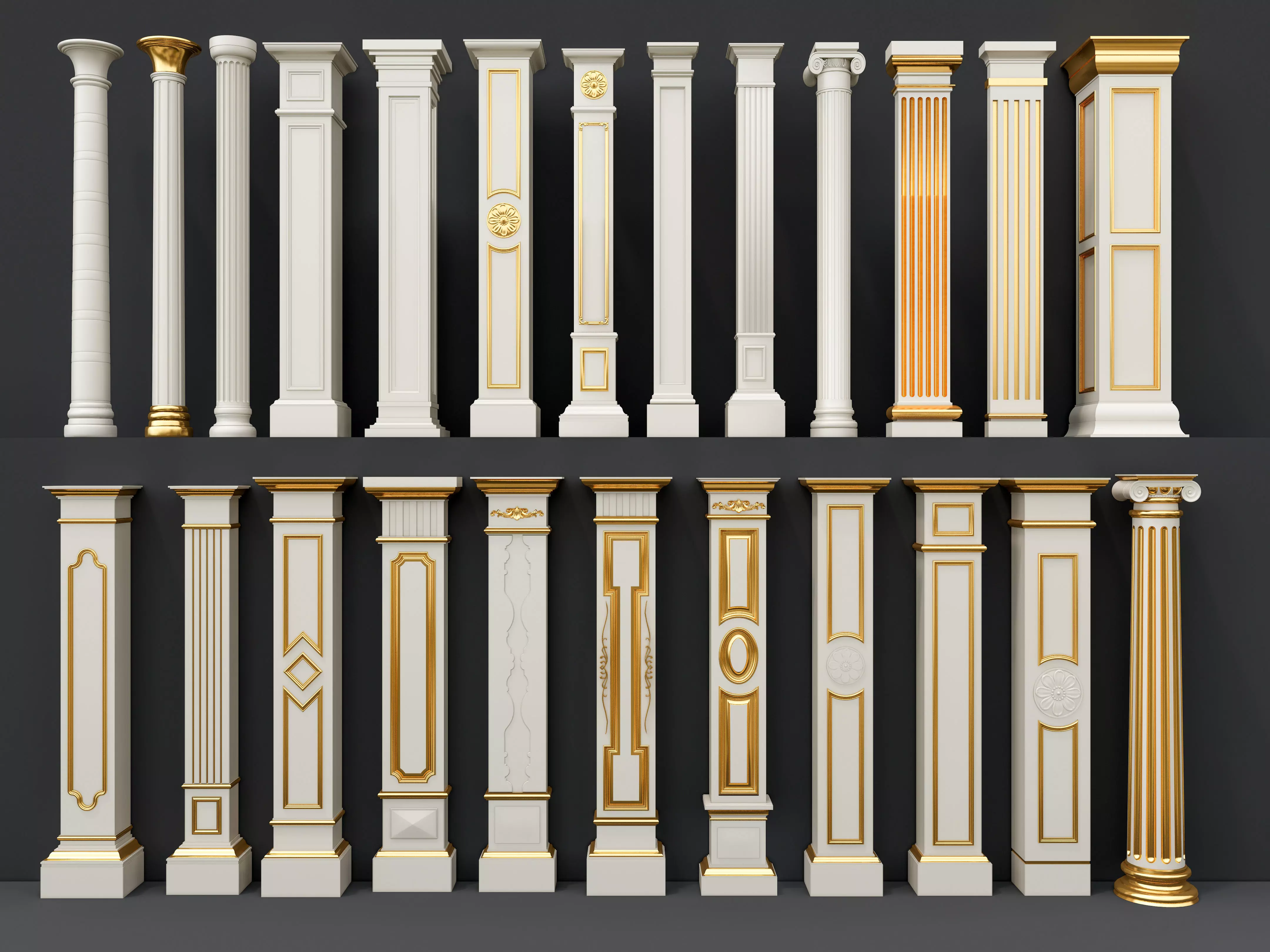 Classic columns carvings and gypsum cornice 6 Low-poly 3D model_0