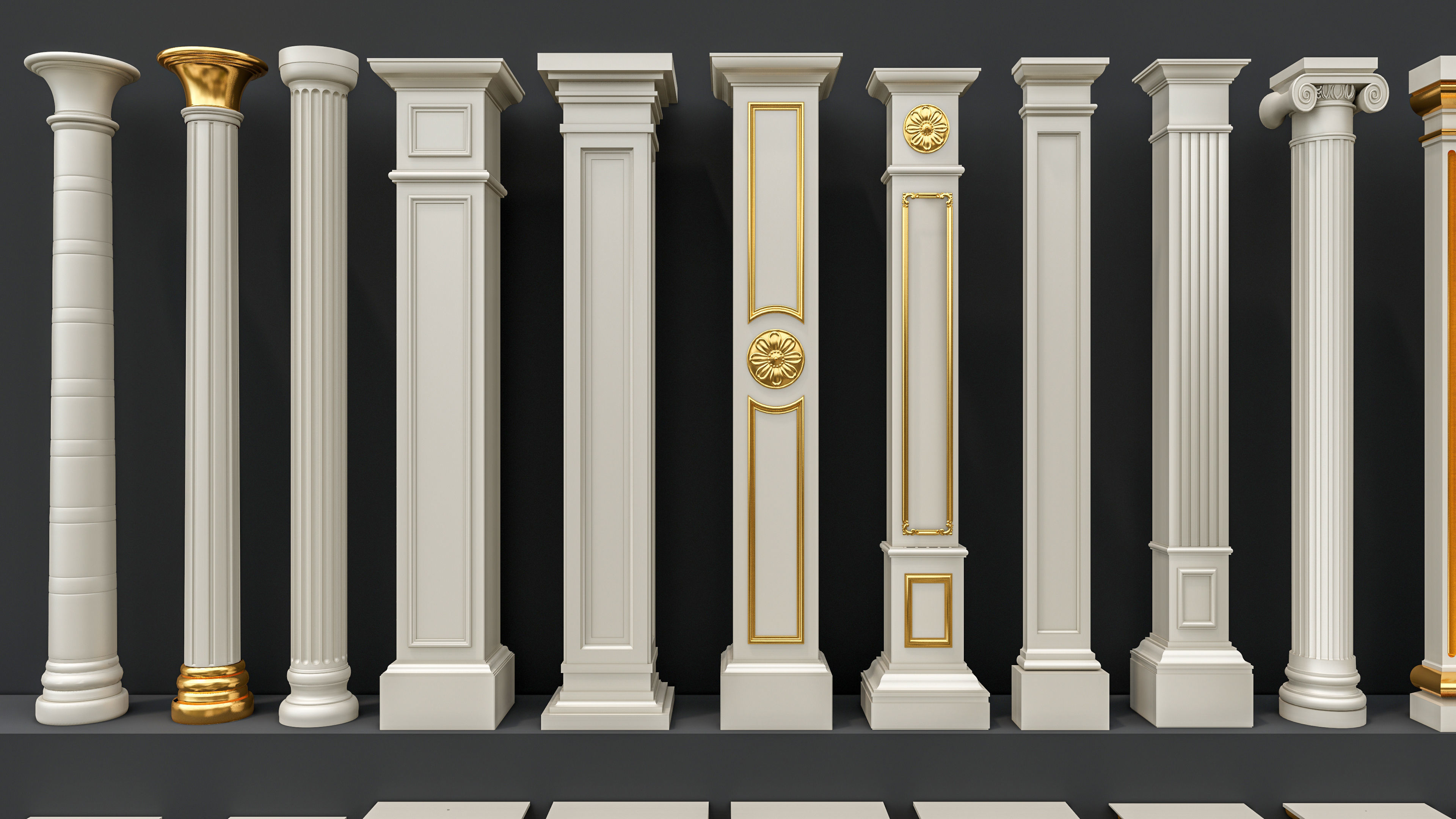 Classic columns carvings and gypsum cornice 6 Low-poly 3D model_3