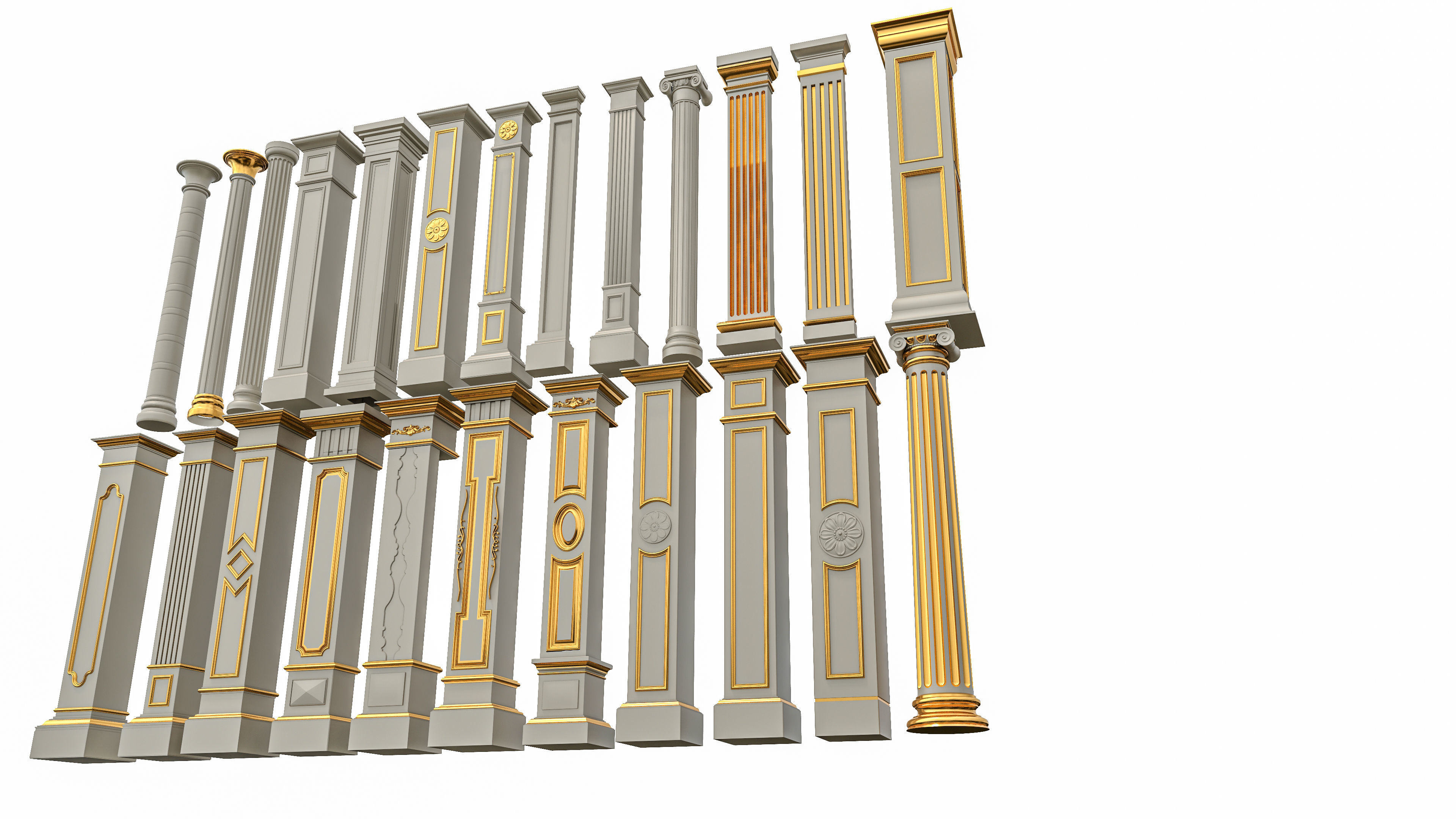 Classic columns carvings and gypsum cornice 6 Low-poly 3D model_19