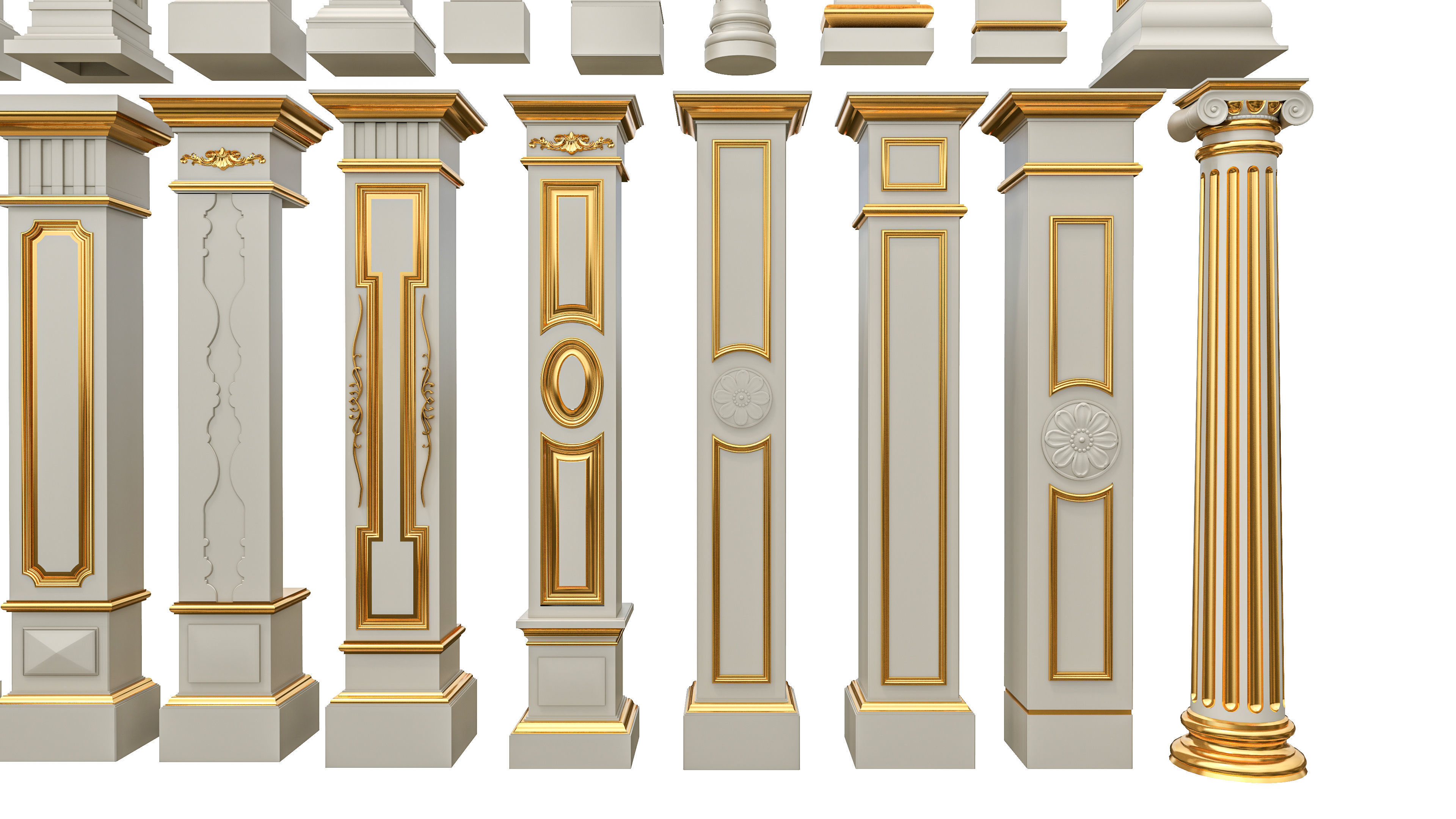 Classic columns carvings and gypsum cornice 6 Low-poly 3D model_12