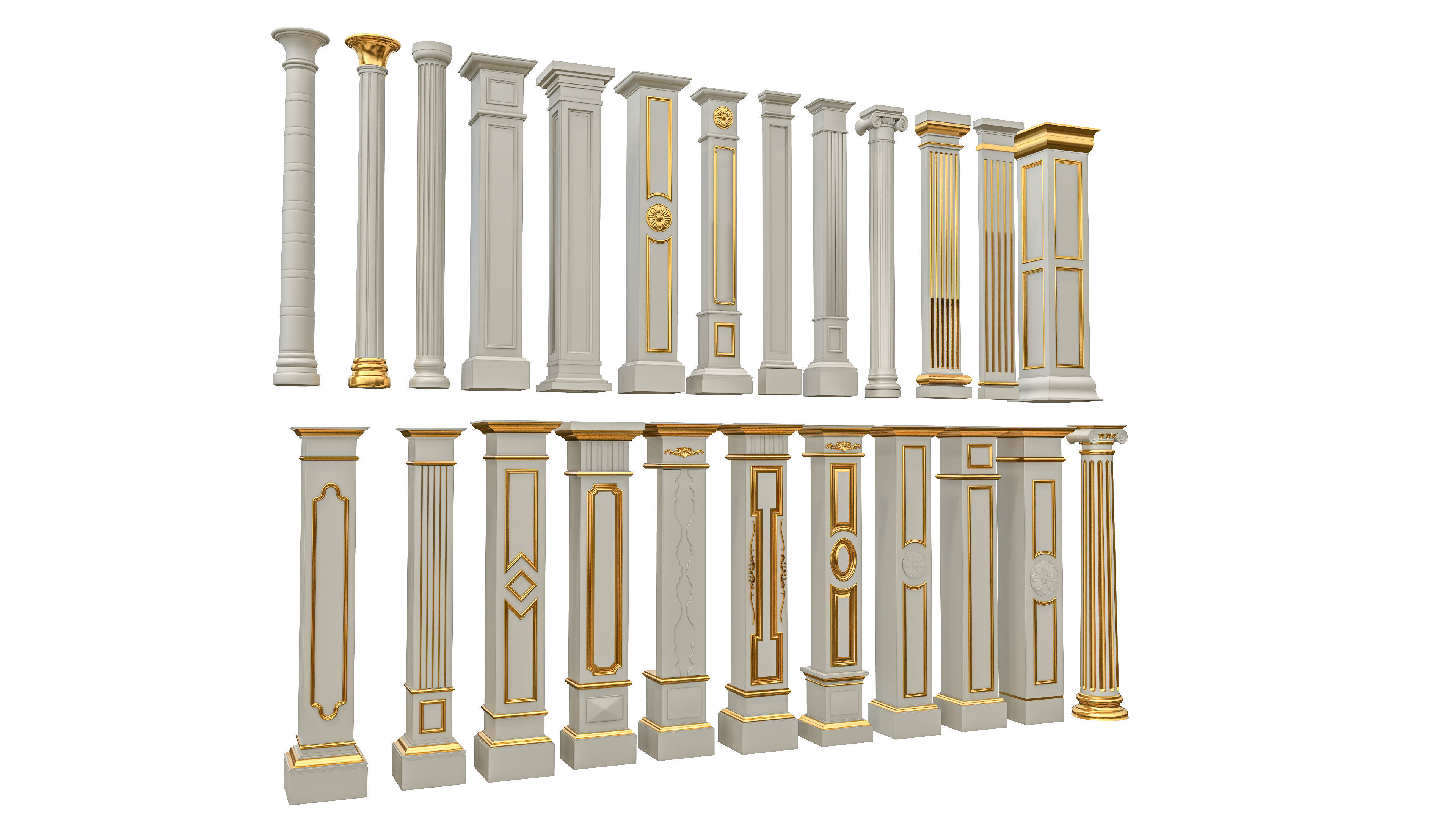 Classic columns carvings and gypsum cornice 6 Low-poly 3D model_8