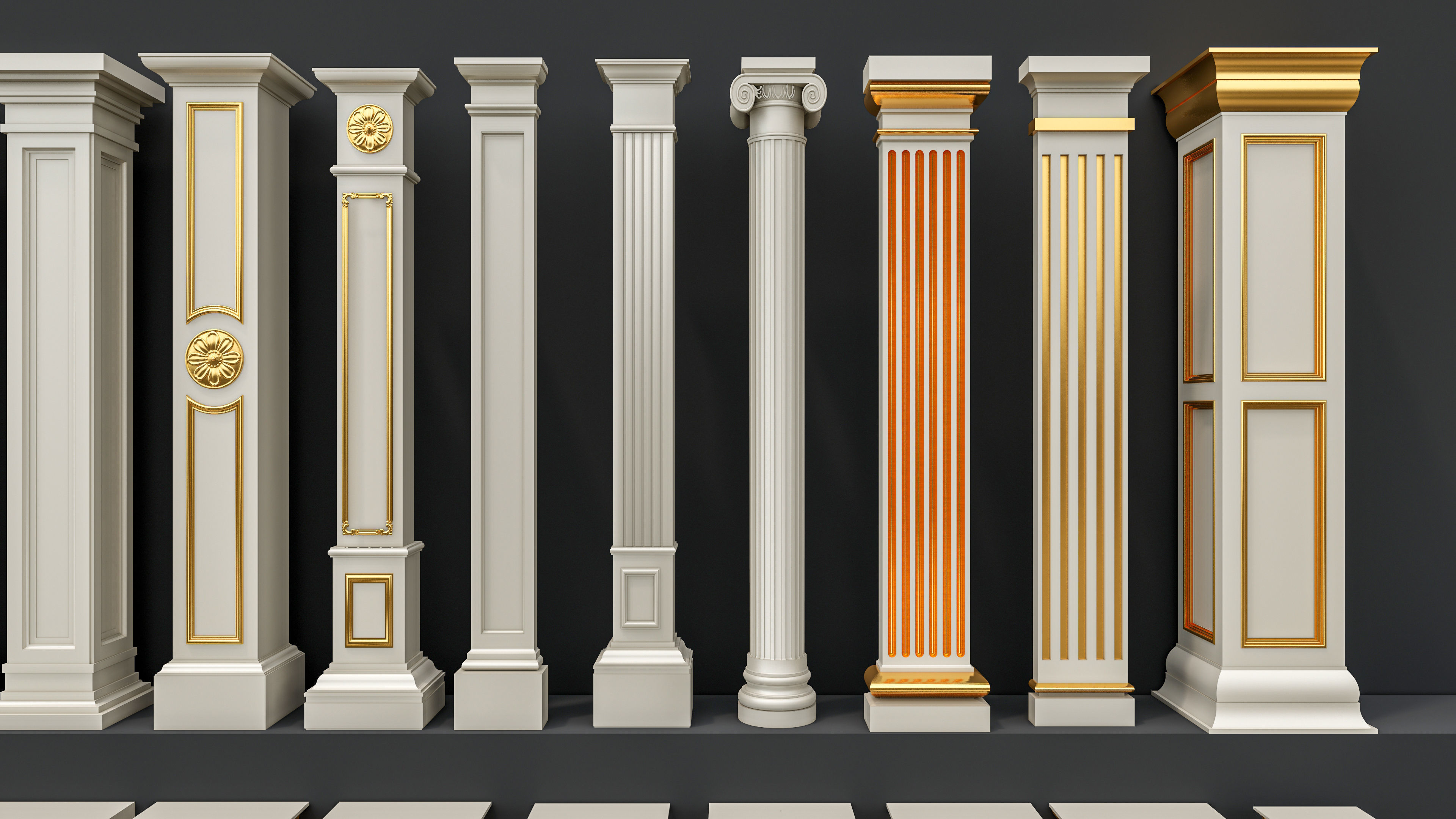 Classic columns carvings and gypsum cornice 6 Low-poly 3D model_2