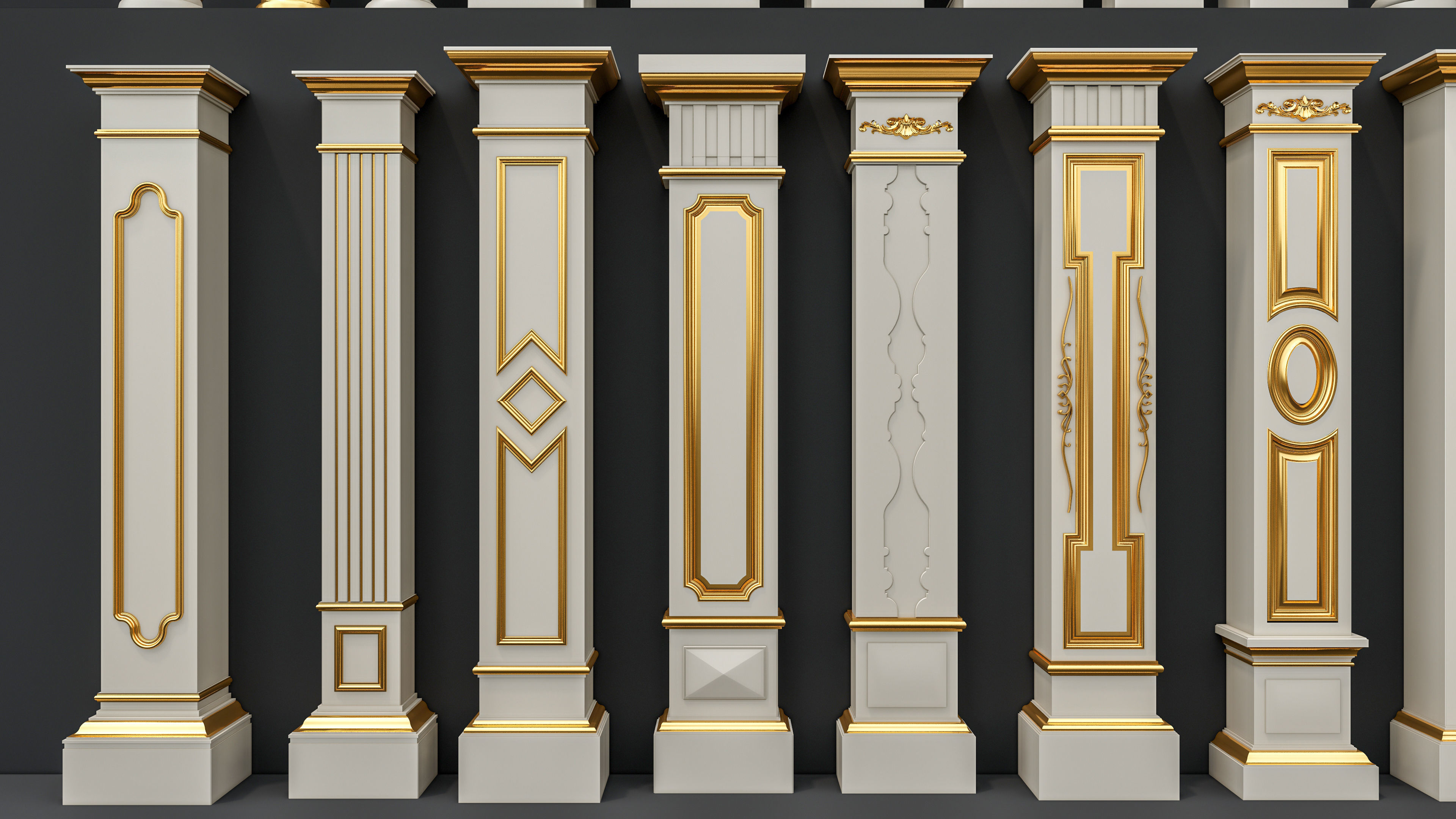 Classic columns carvings and gypsum cornice 6 Low-poly 3D model_5