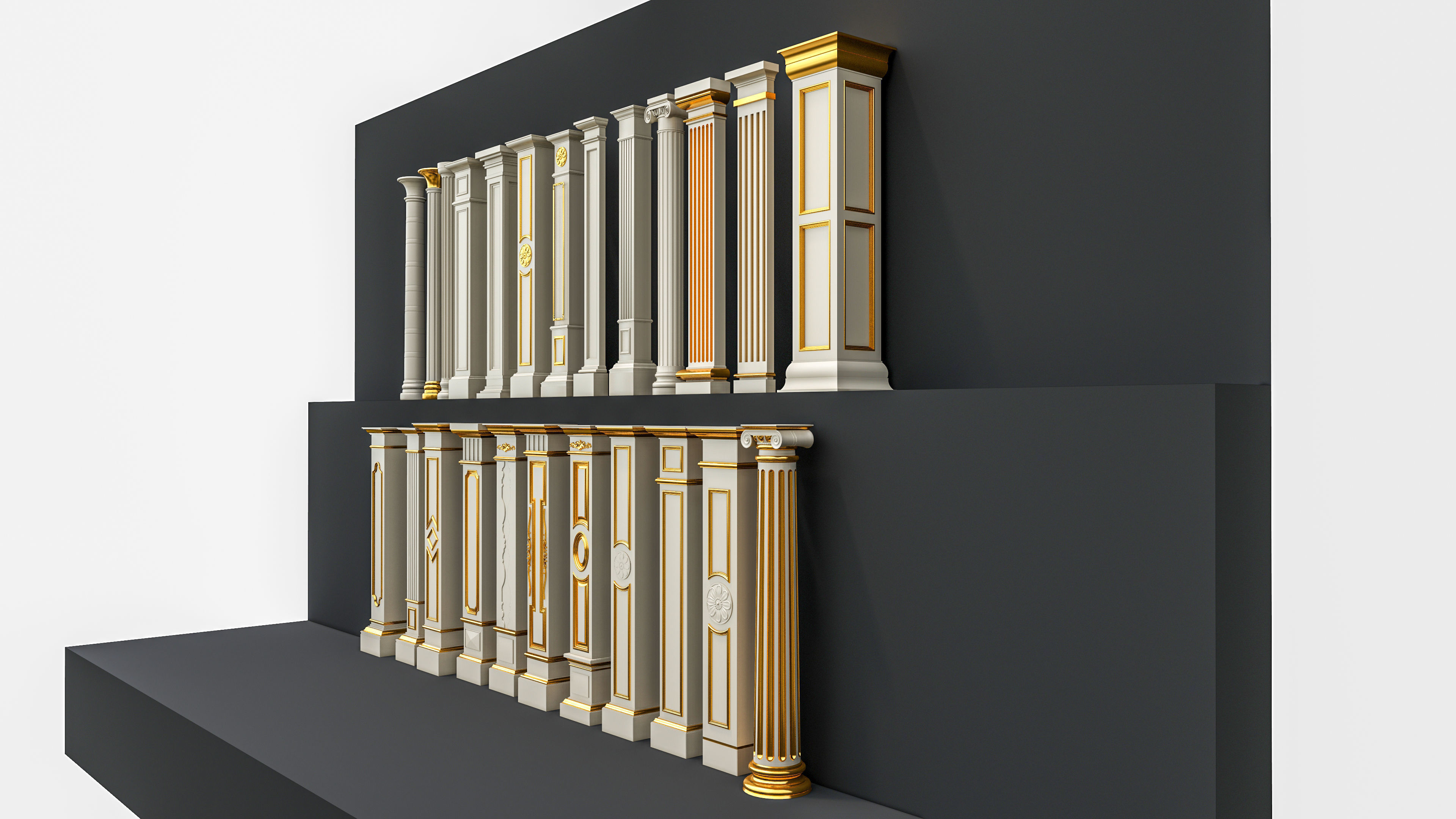 Classic columns carvings and gypsum cornice 6 Low-poly 3D model_6