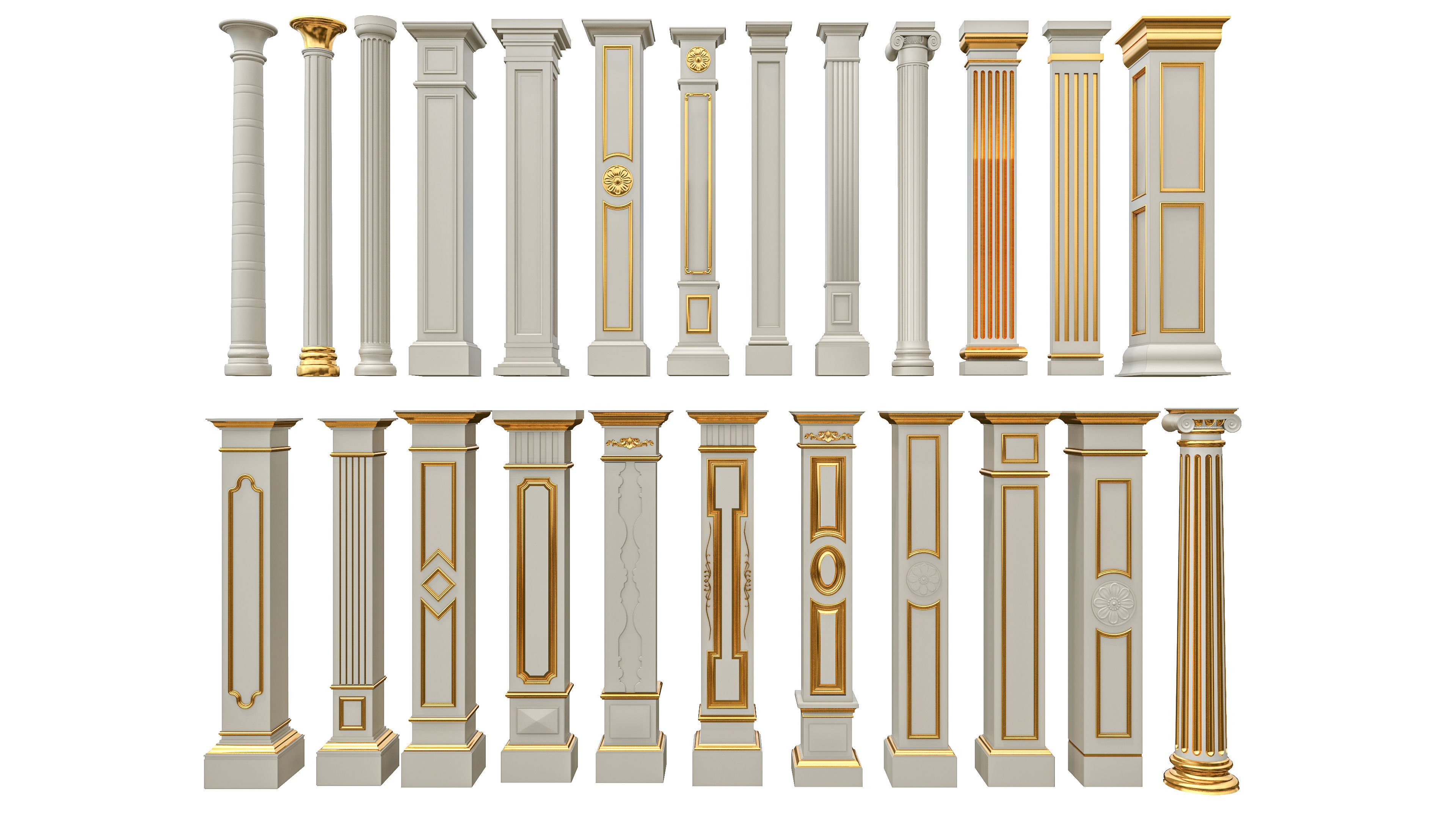 Classic columns carvings and gypsum cornice 6 Low-poly 3D model_10