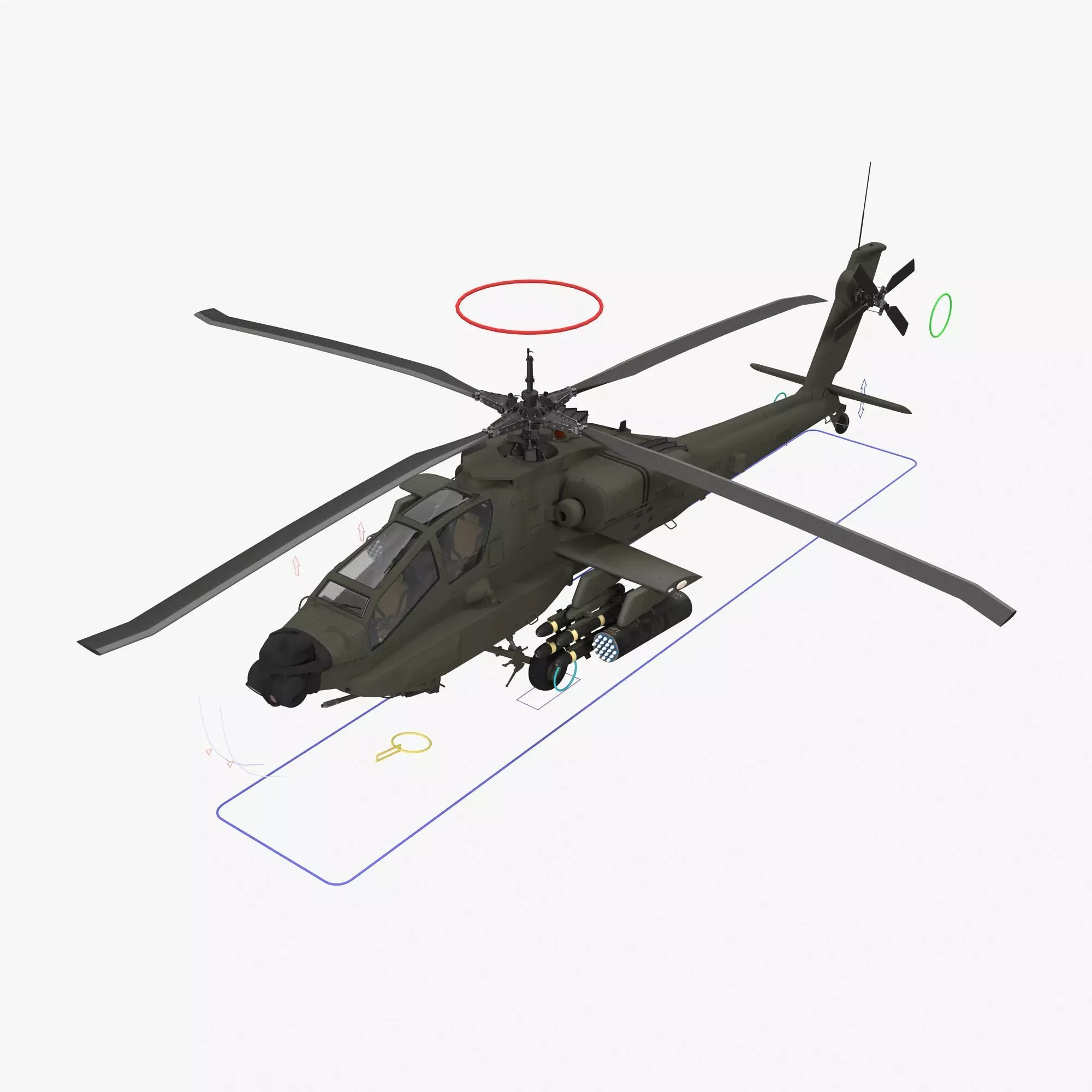 AH64A Apache Helicopter Green Rigged Low-poly 3D model