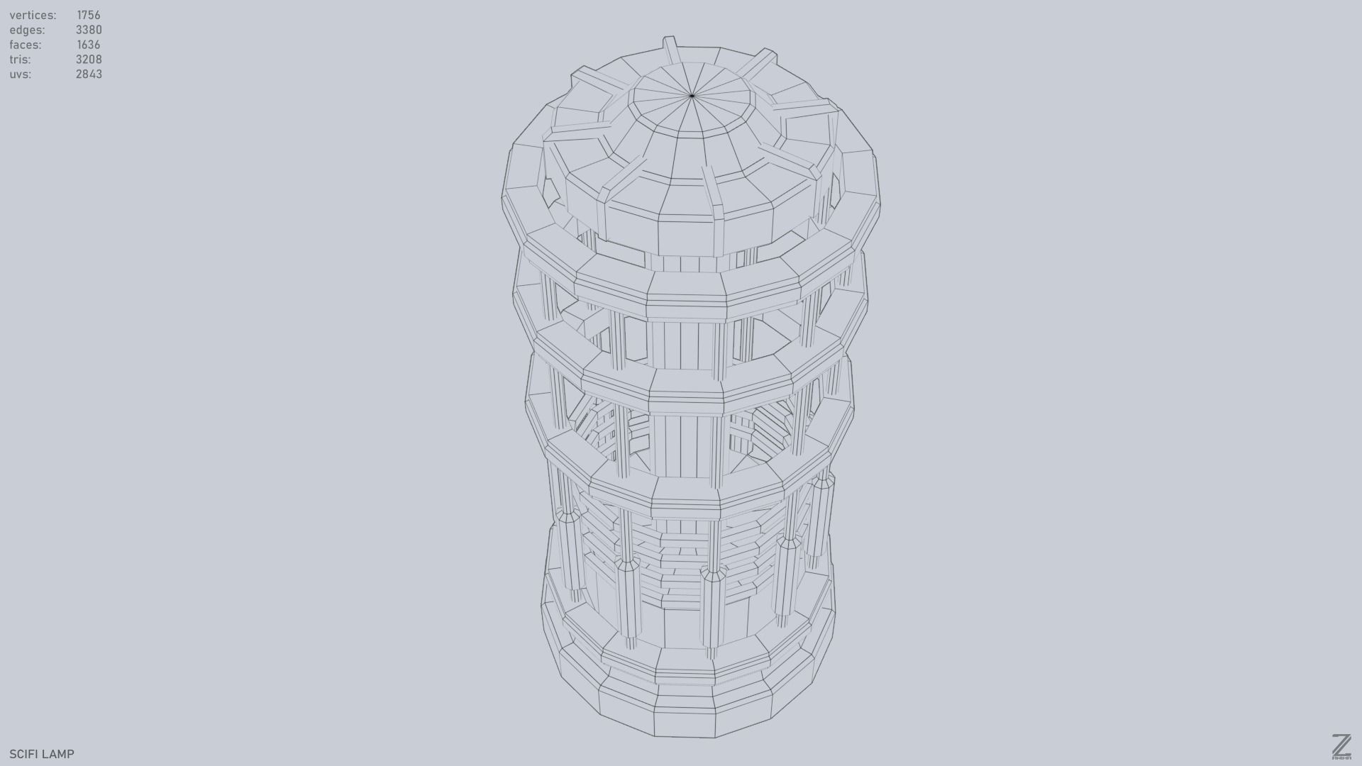 Sci fi lamp Low-poly 3D model_14