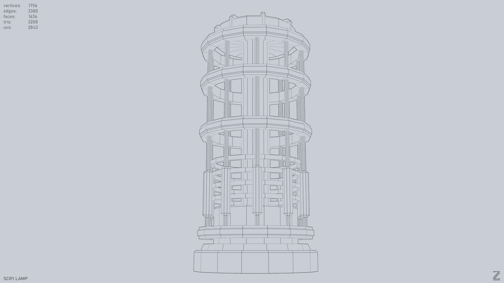 Sci fi lamp Low-poly 3D model_12