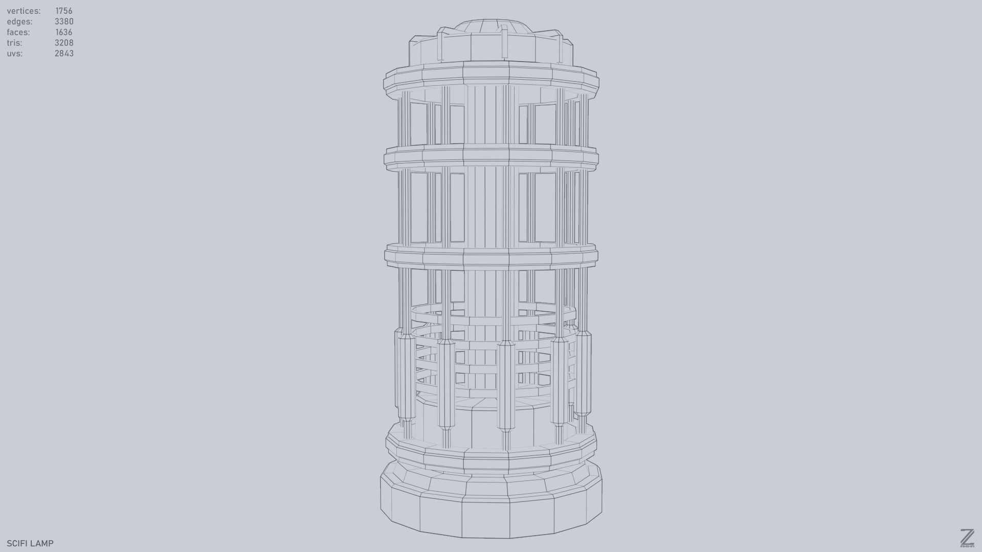 Sci fi lamp Low-poly 3D model_15