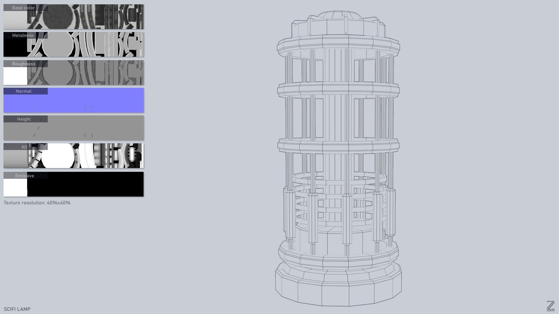 Sci fi lamp Low-poly 3D model_3