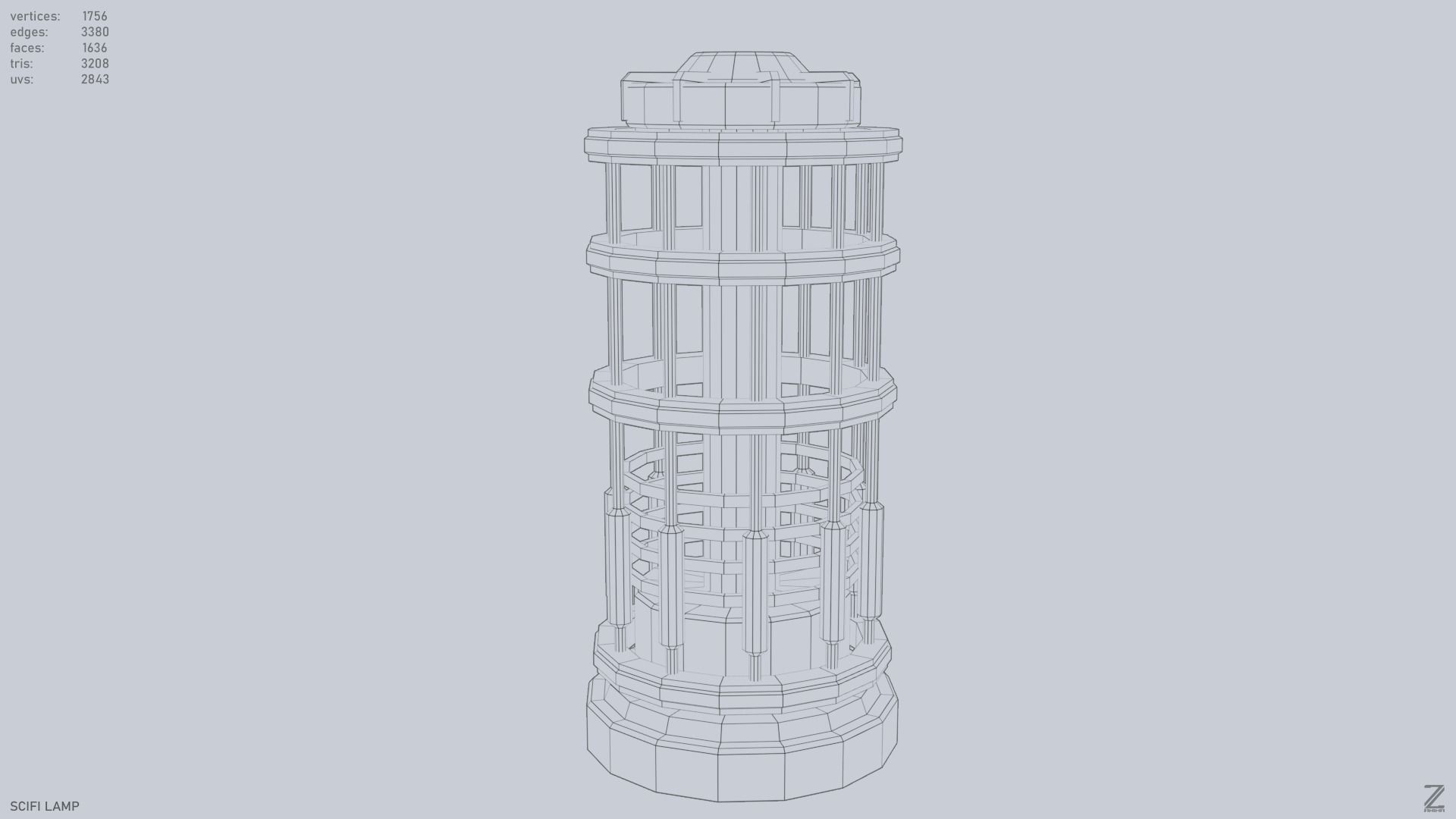Sci fi lamp Low-poly 3D model_9