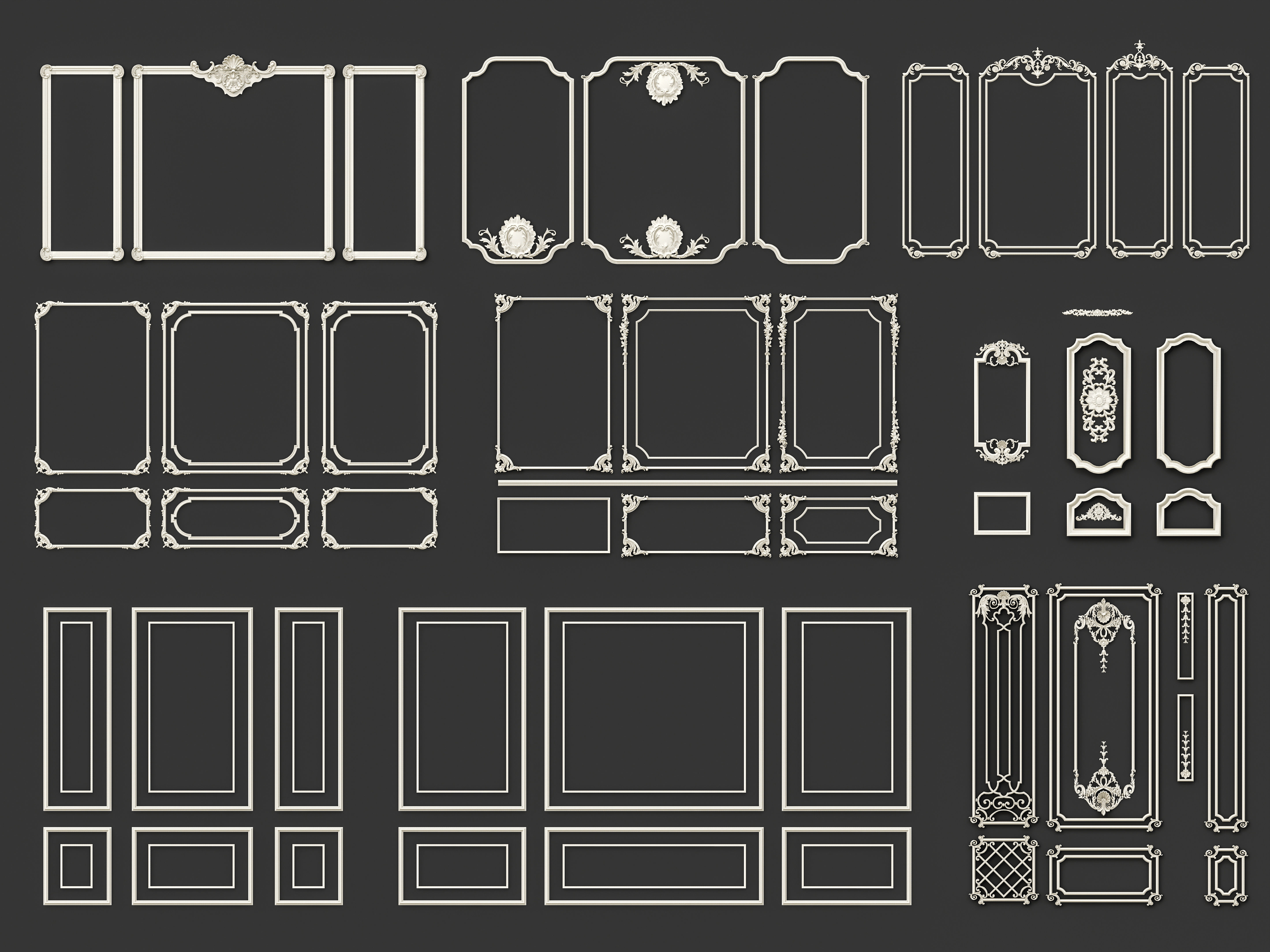 Classic Wall moldings and gypsum cornice 9 3D model_1