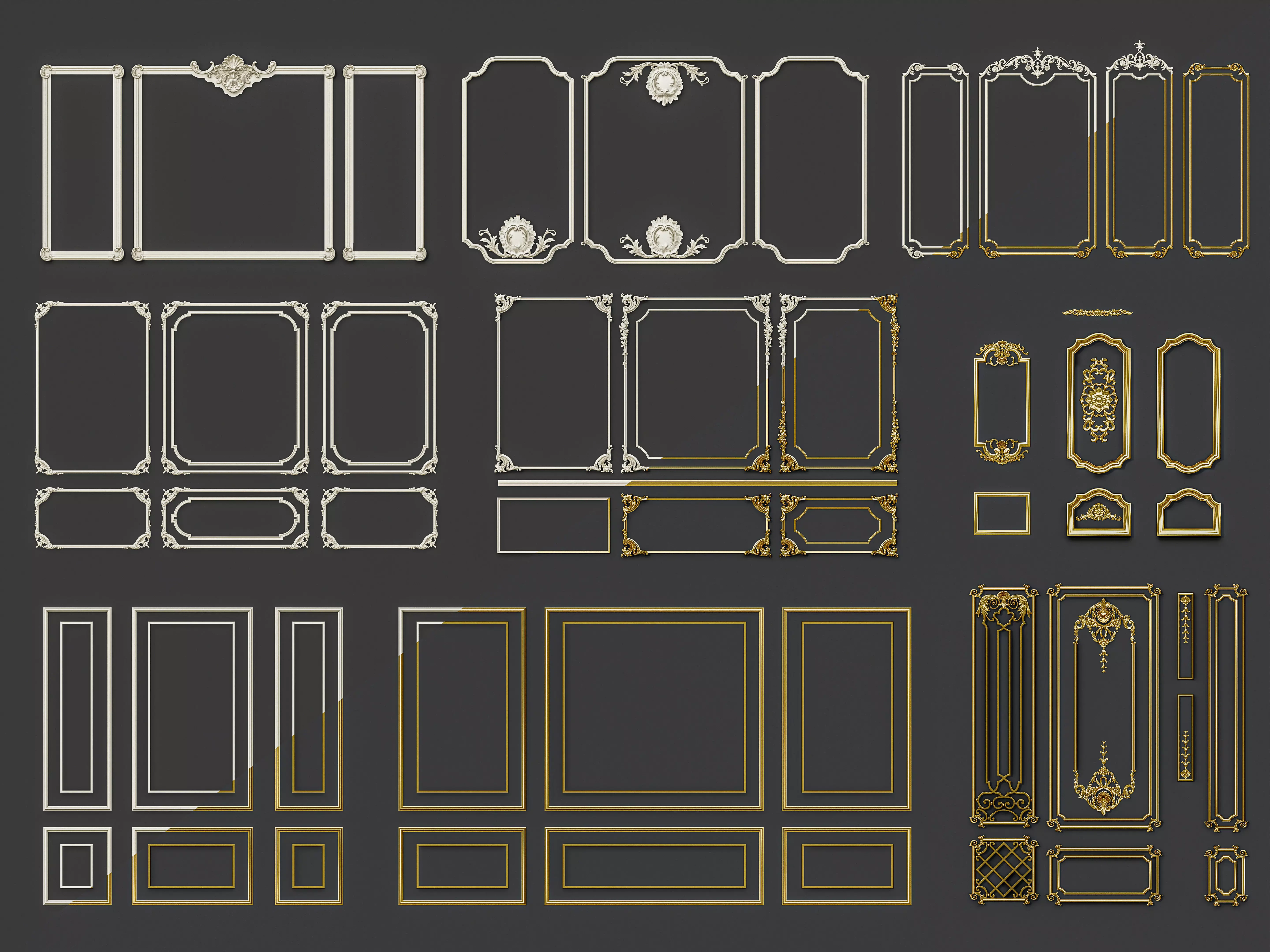 Classic Wall moldings and gypsum cornice 9 3D model_0