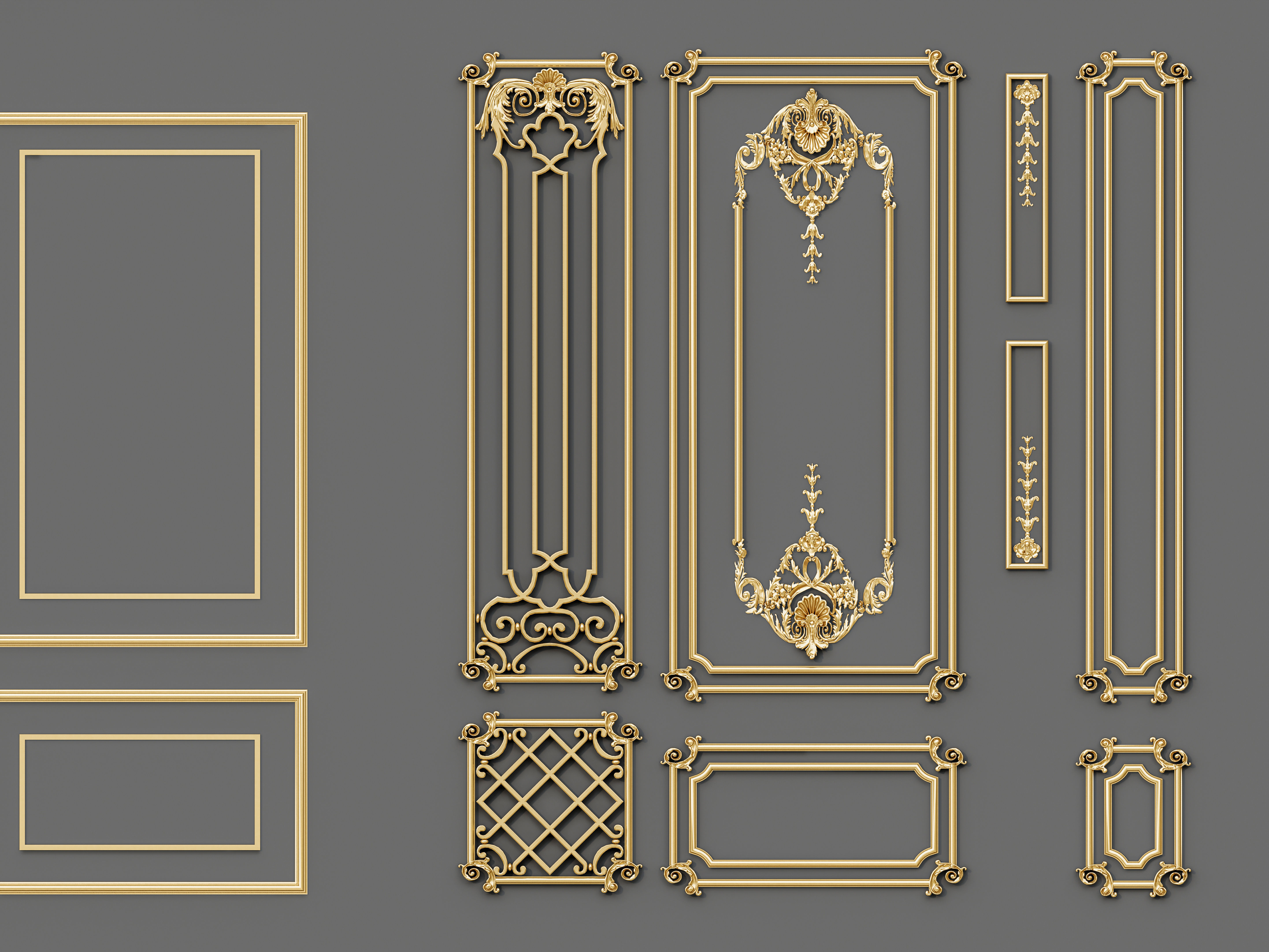 Classic Wall moldings and gypsum cornice 9 3D model_4