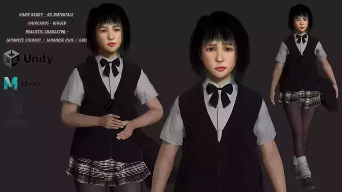 AAA 3D REALISTIC ASIAN GIRL CHARACTER - JAPANESE STUDENT KIDS
