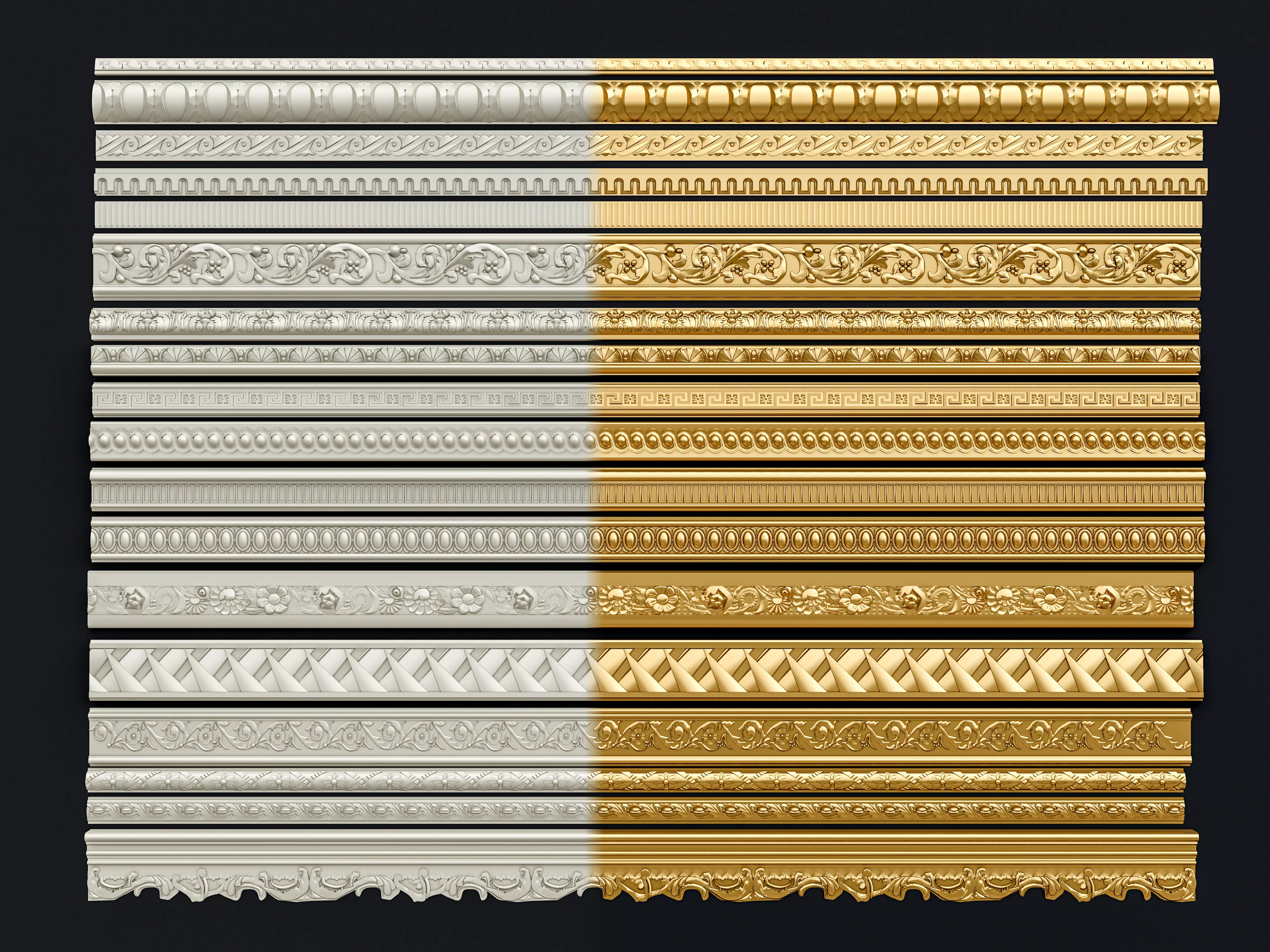 Classic carvings moldings and gypsum cornice 11 3D model_0