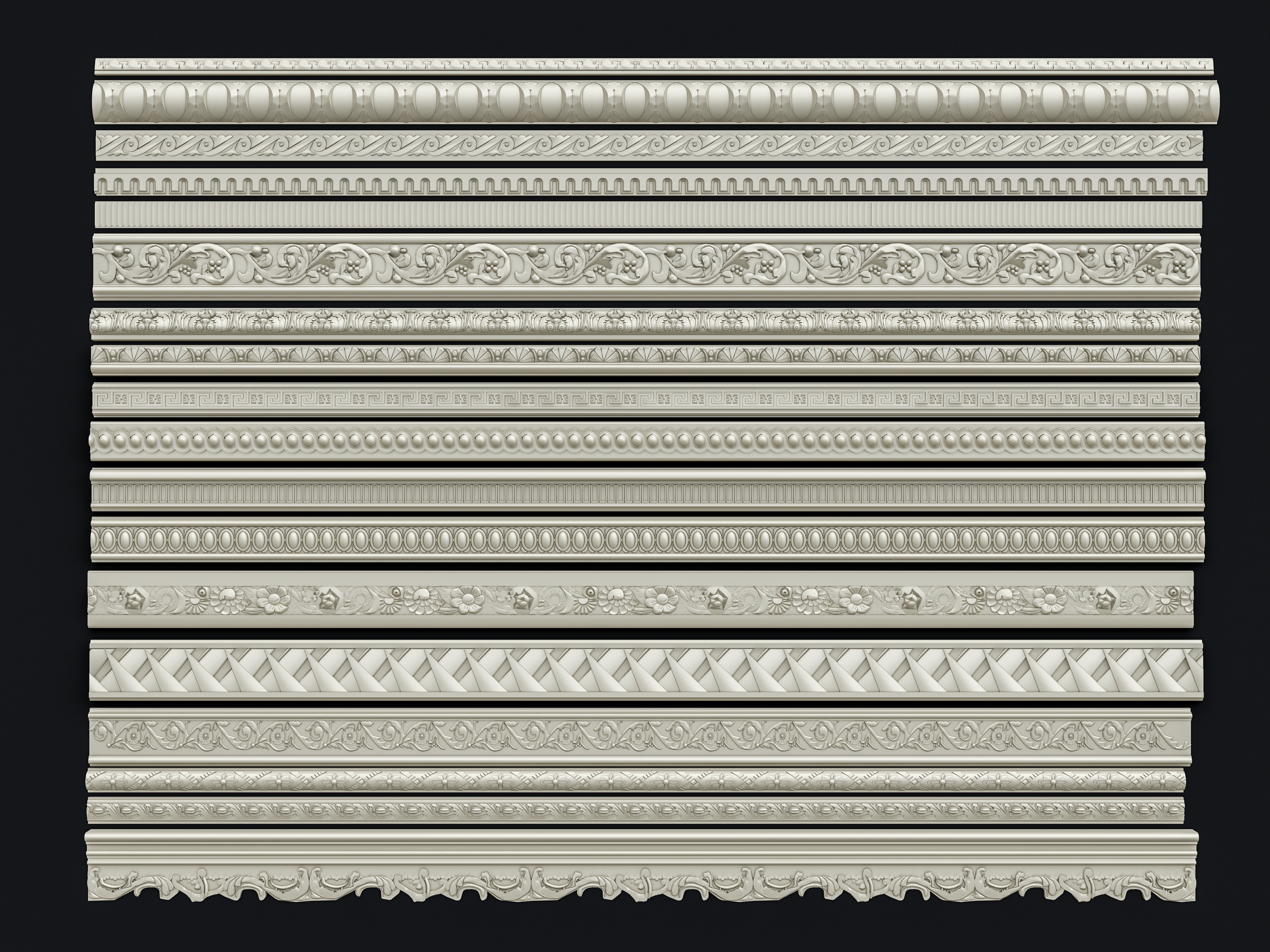 Classic carvings moldings and gypsum cornice 11 3D model_1