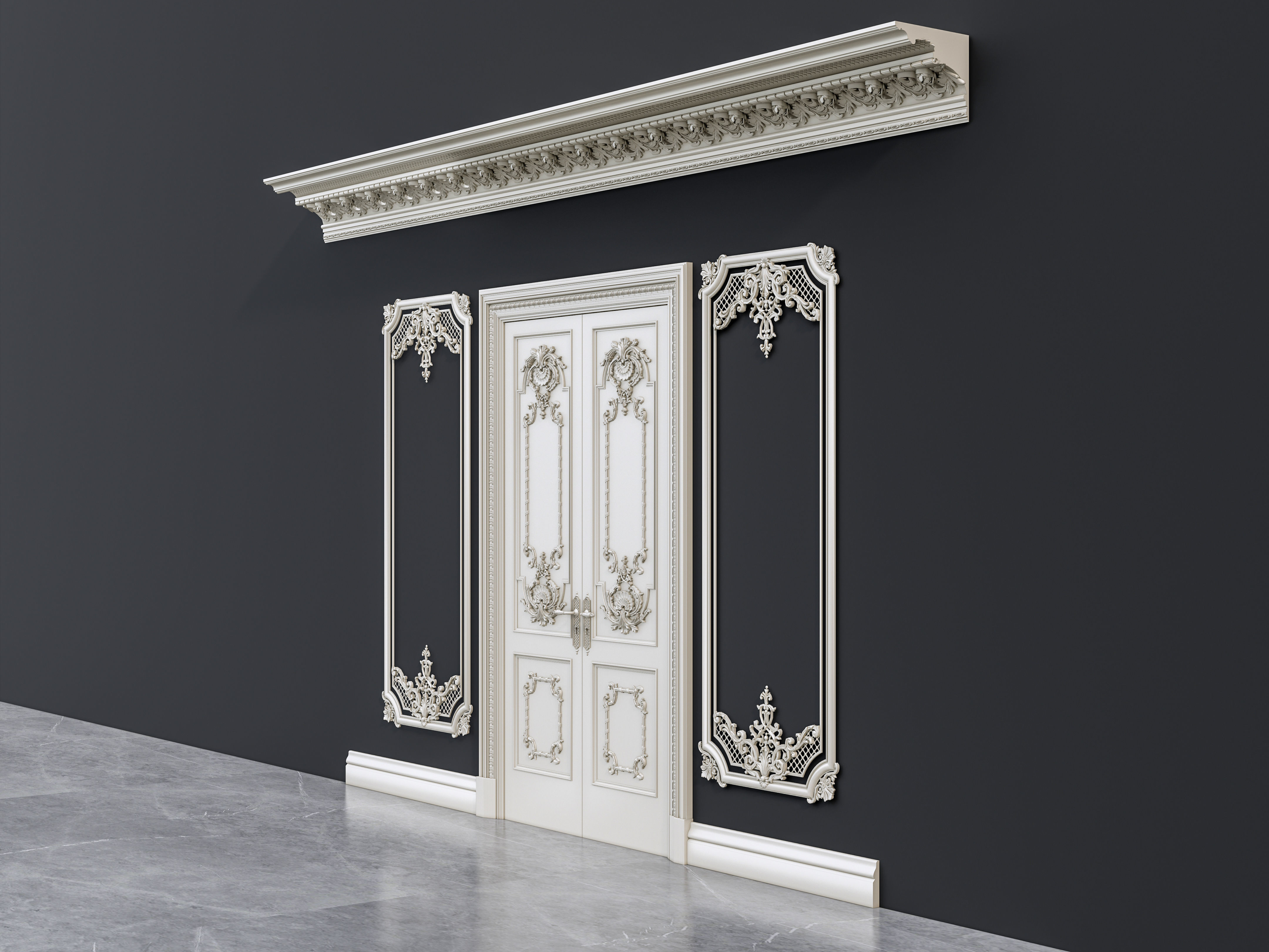 Classic carvings moldings and gypsum cornice 12 3D model_20
