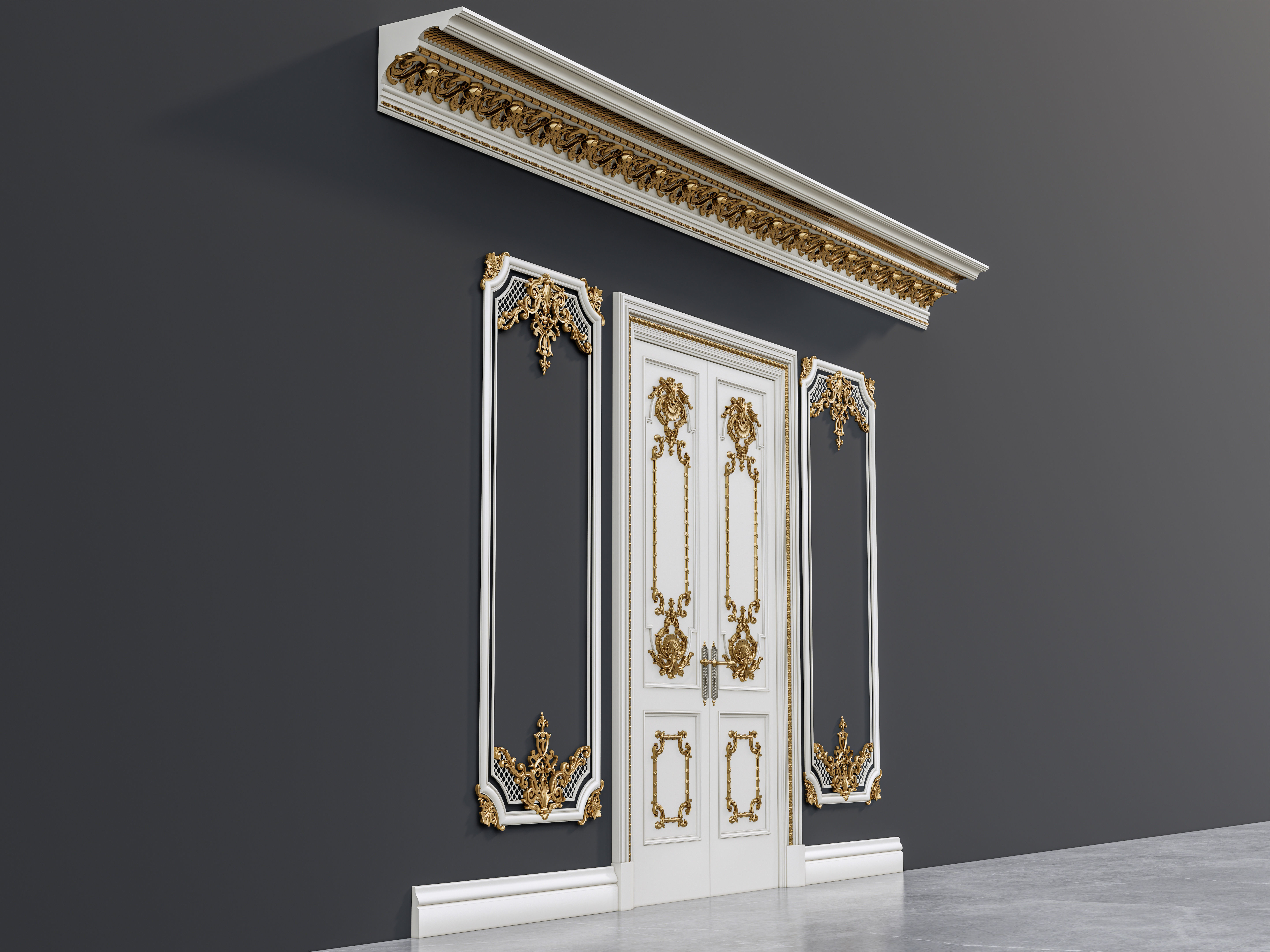 Classic carvings moldings and gypsum cornice 12 3D model_8