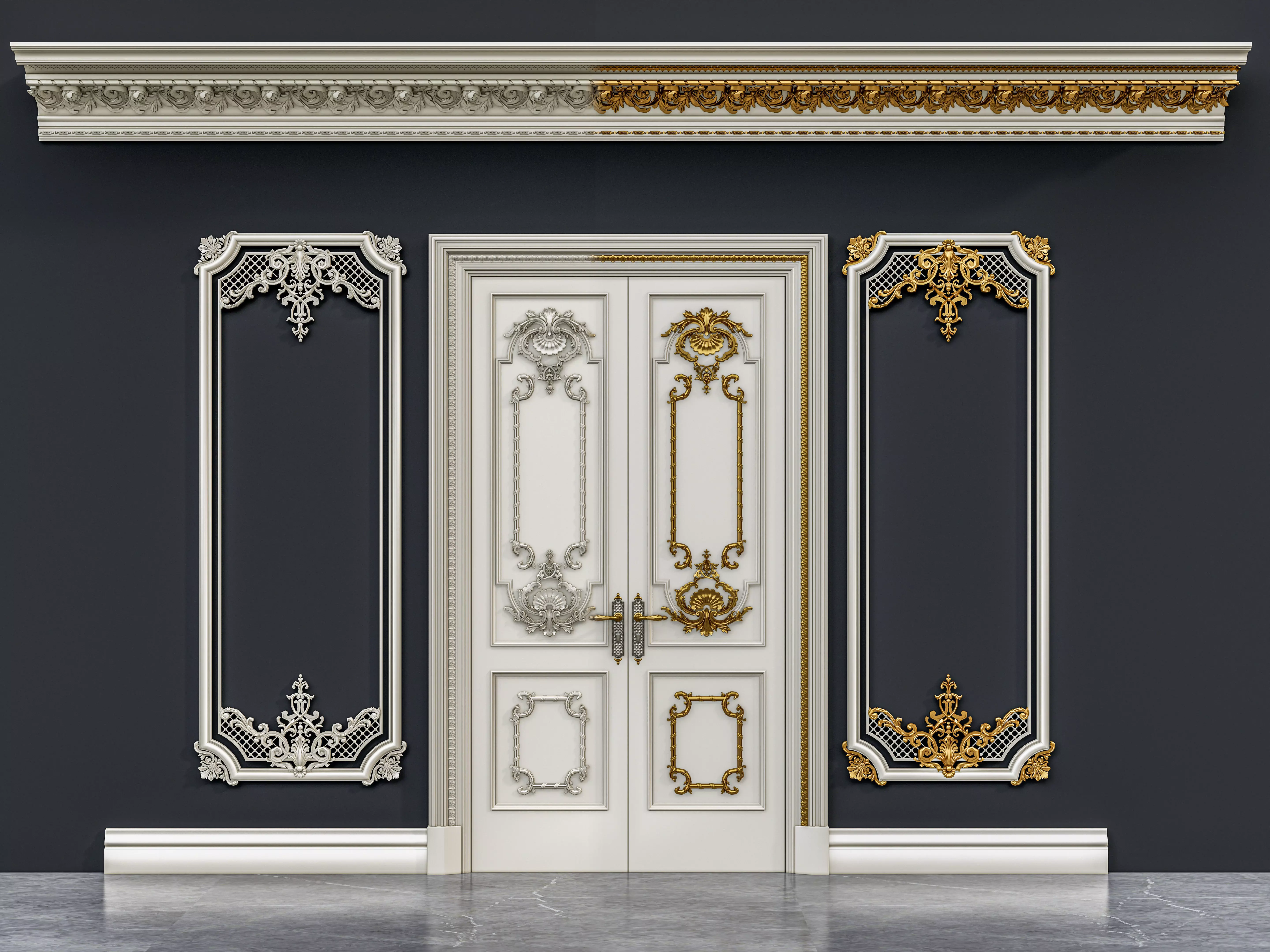 Classic carvings moldings and gypsum cornice 12 3D model_0