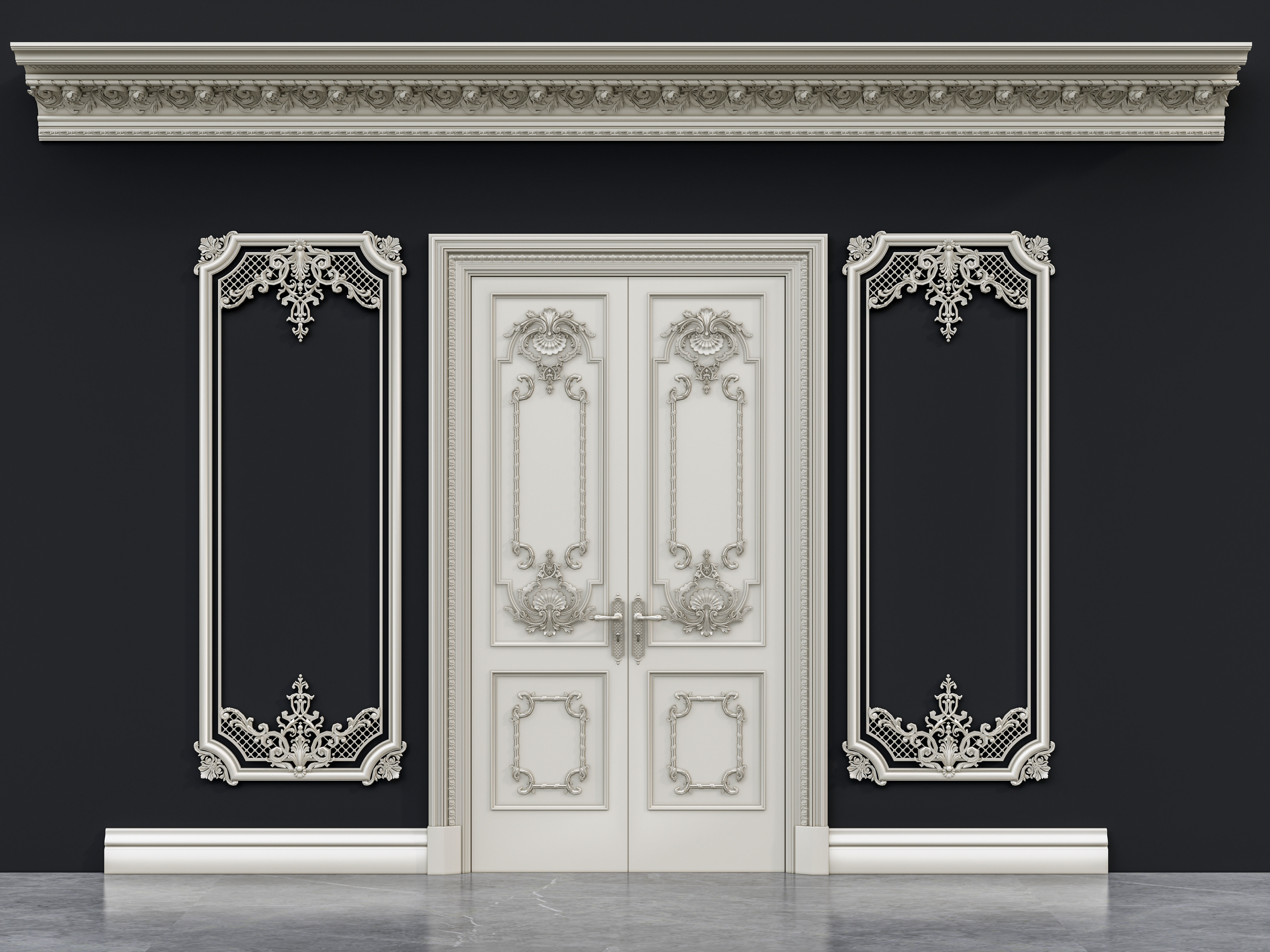 Classic carvings moldings and gypsum cornice 12 3D model_1