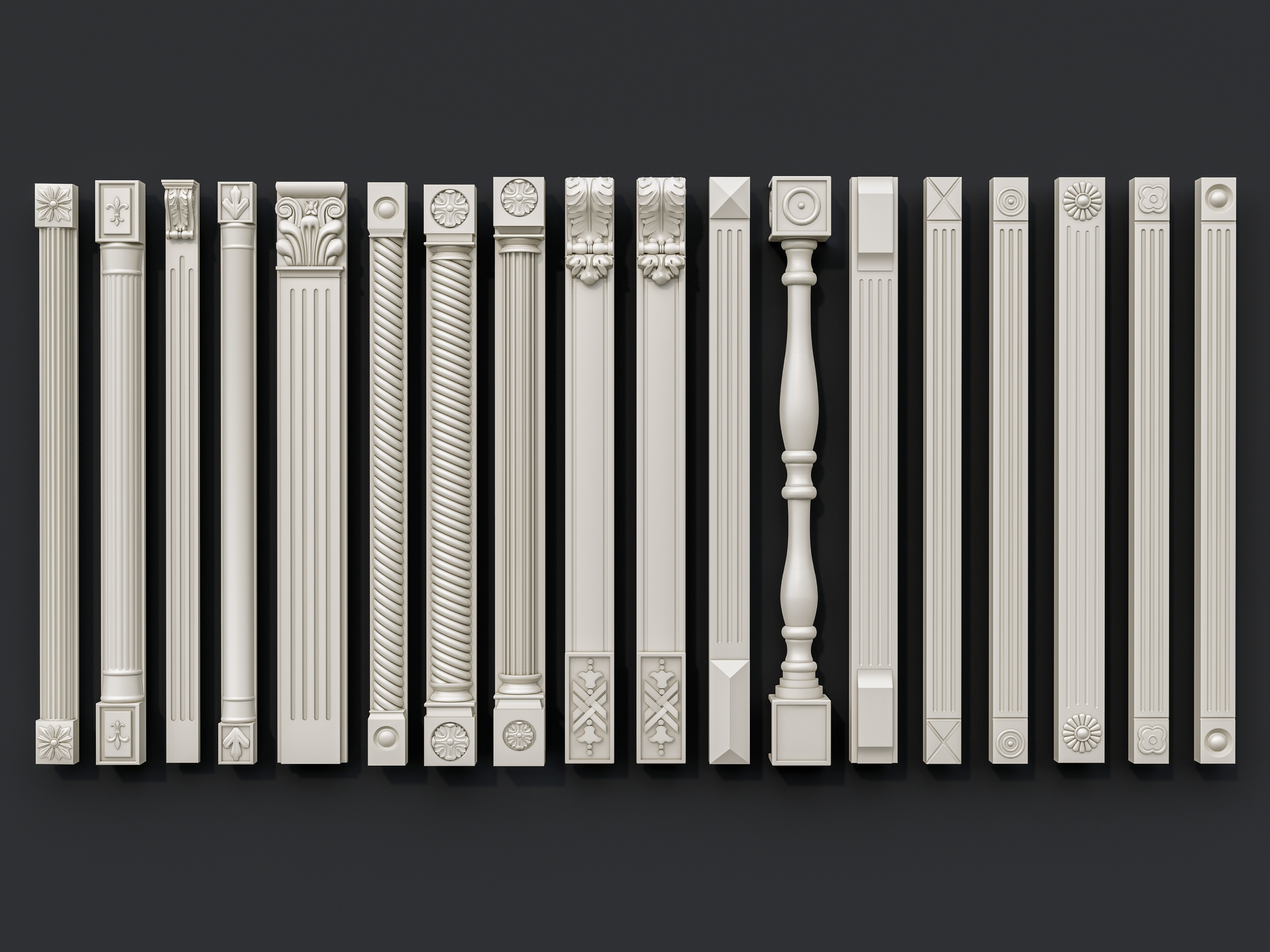 Classic columns carvings and gypsum cornice 15 3D model_1