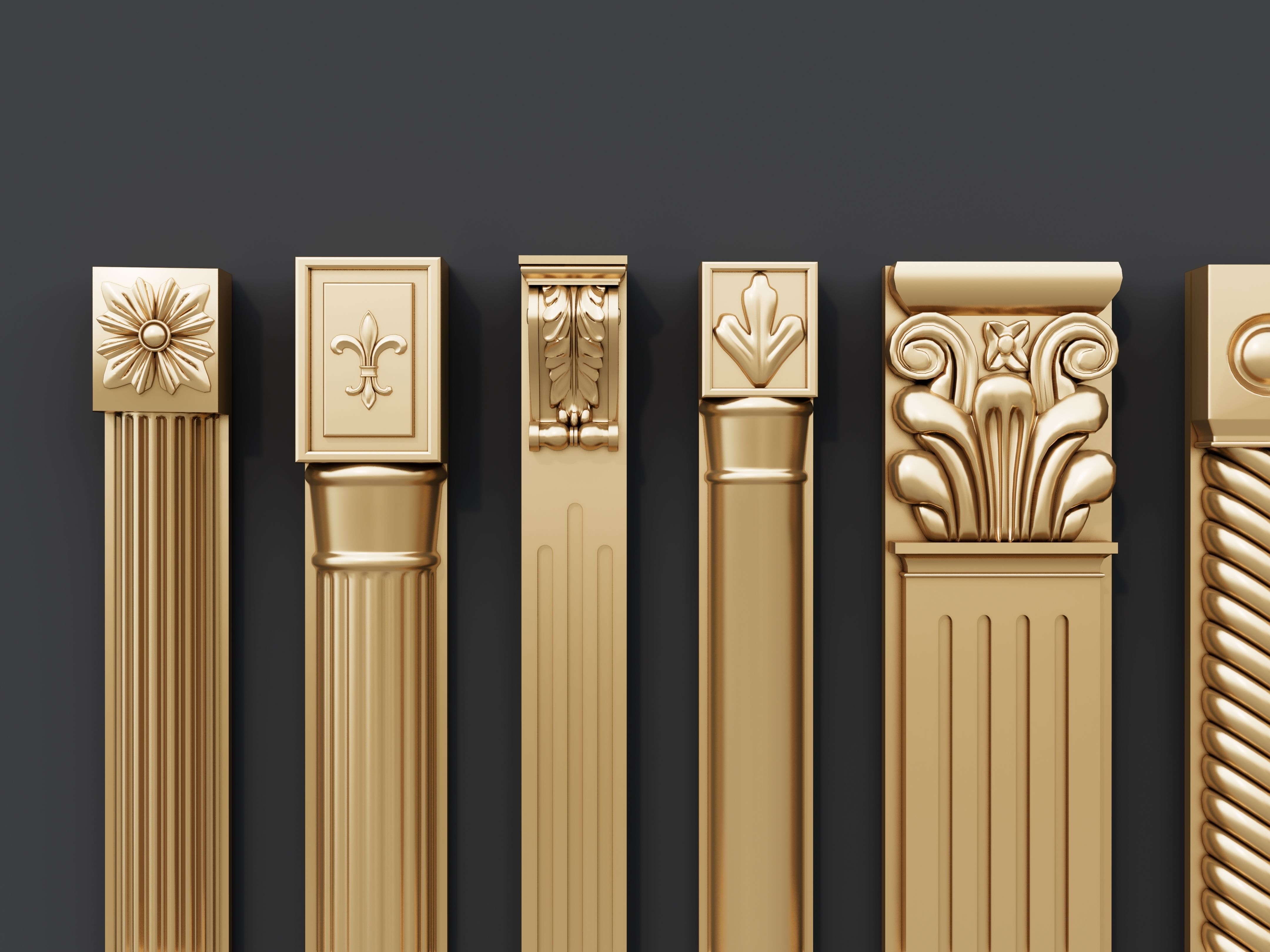 Classic columns carvings and gypsum cornice 15 3D model_7