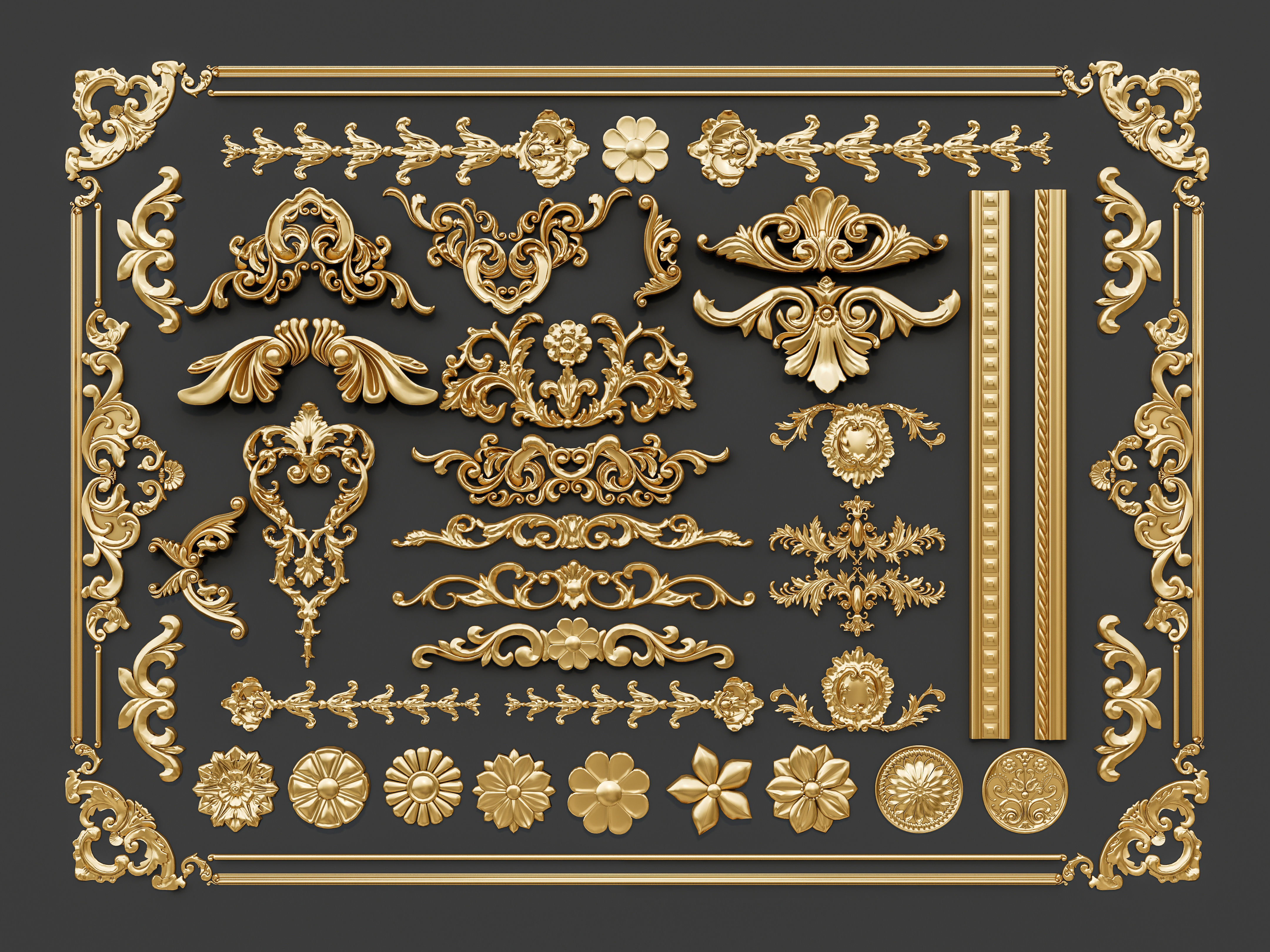 Classic carvings moldings and gypsum cornice 29 3D model_12