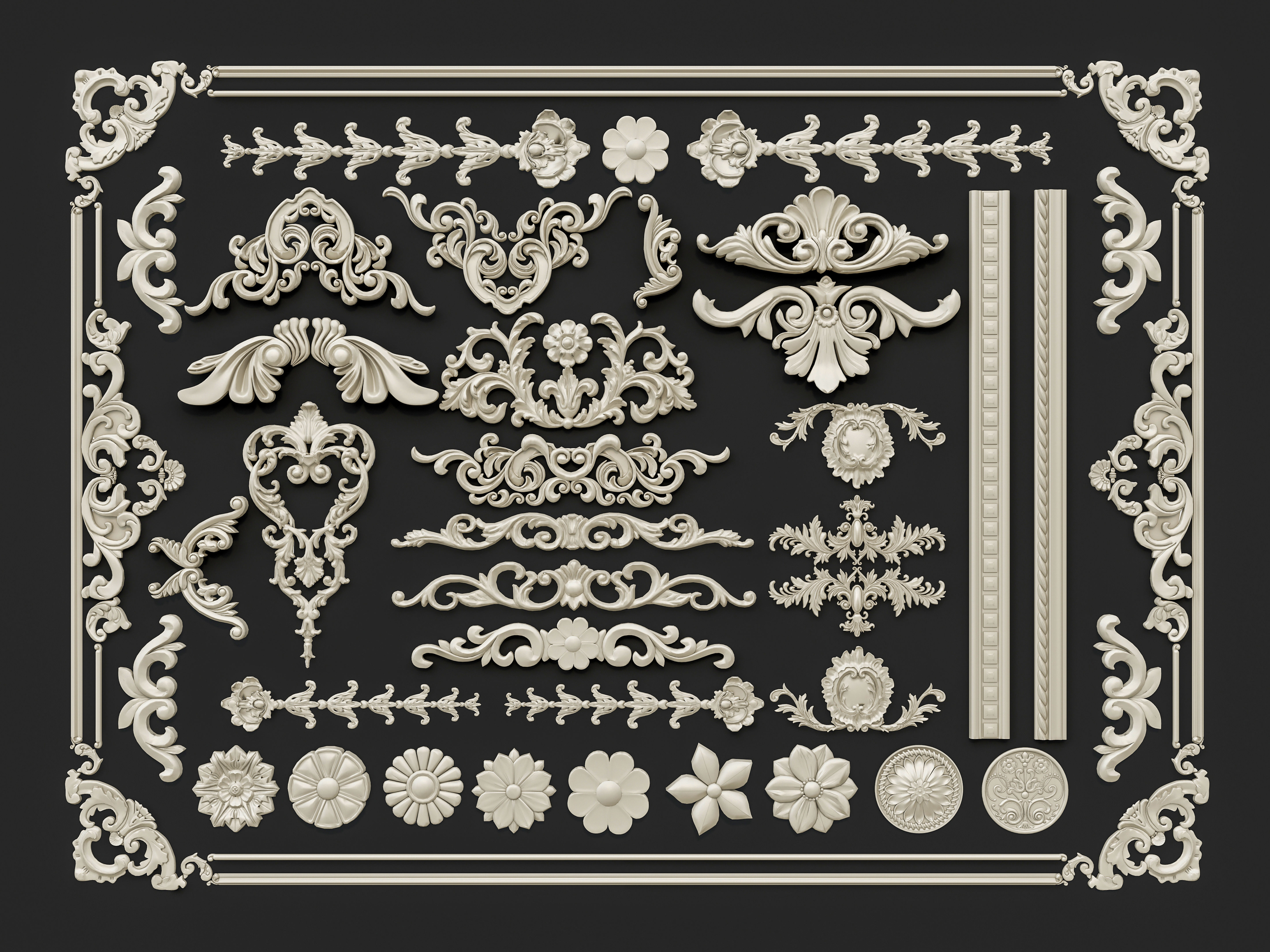Classic carvings moldings and gypsum cornice 29 3D model_18