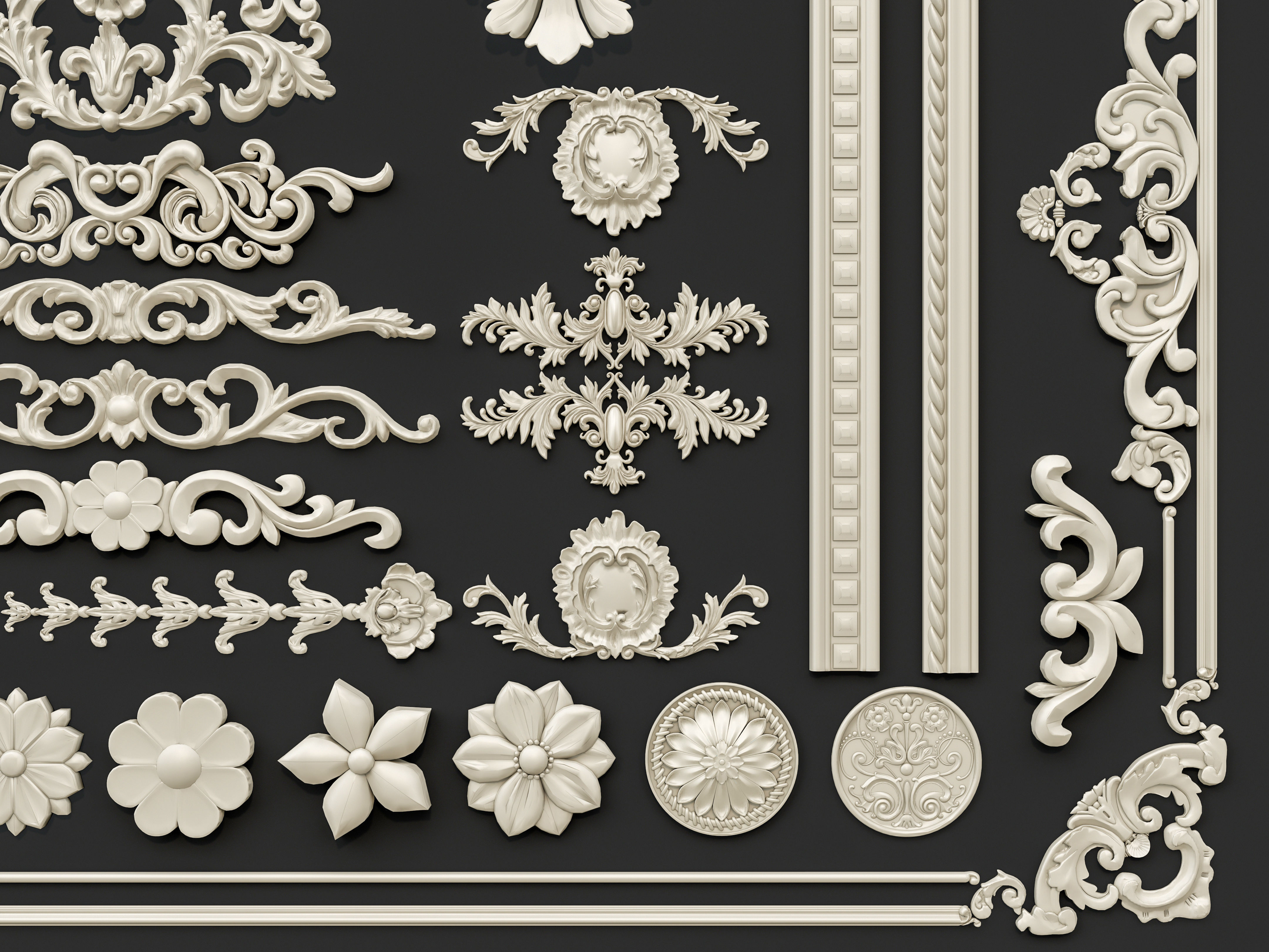Classic carvings moldings and gypsum cornice 29 3D model_14